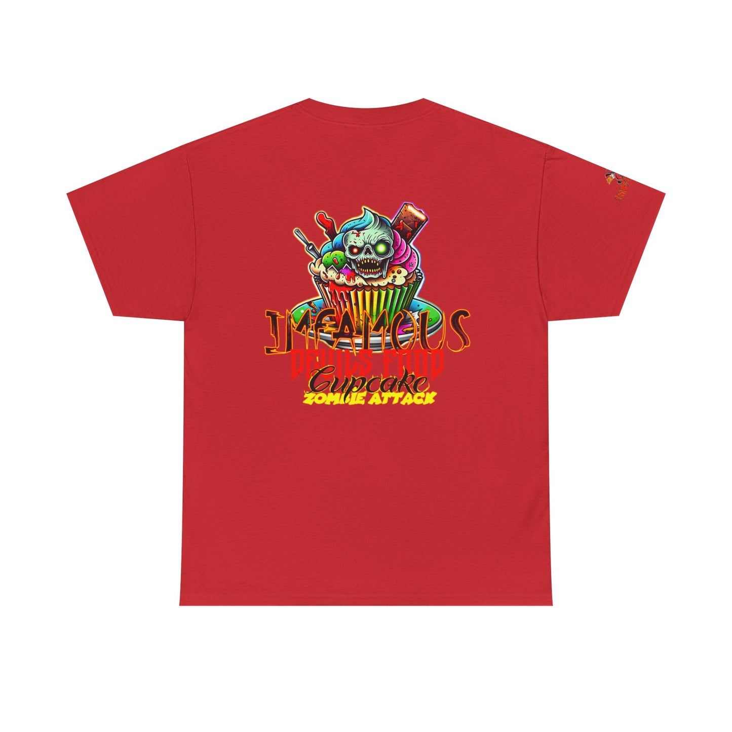 Imfamous Devils Food Cupcake Zombie attack Graphic Tee - Fun Casual Wear, Unisex T-Shirt for Food Lovers, Halloween fun gift