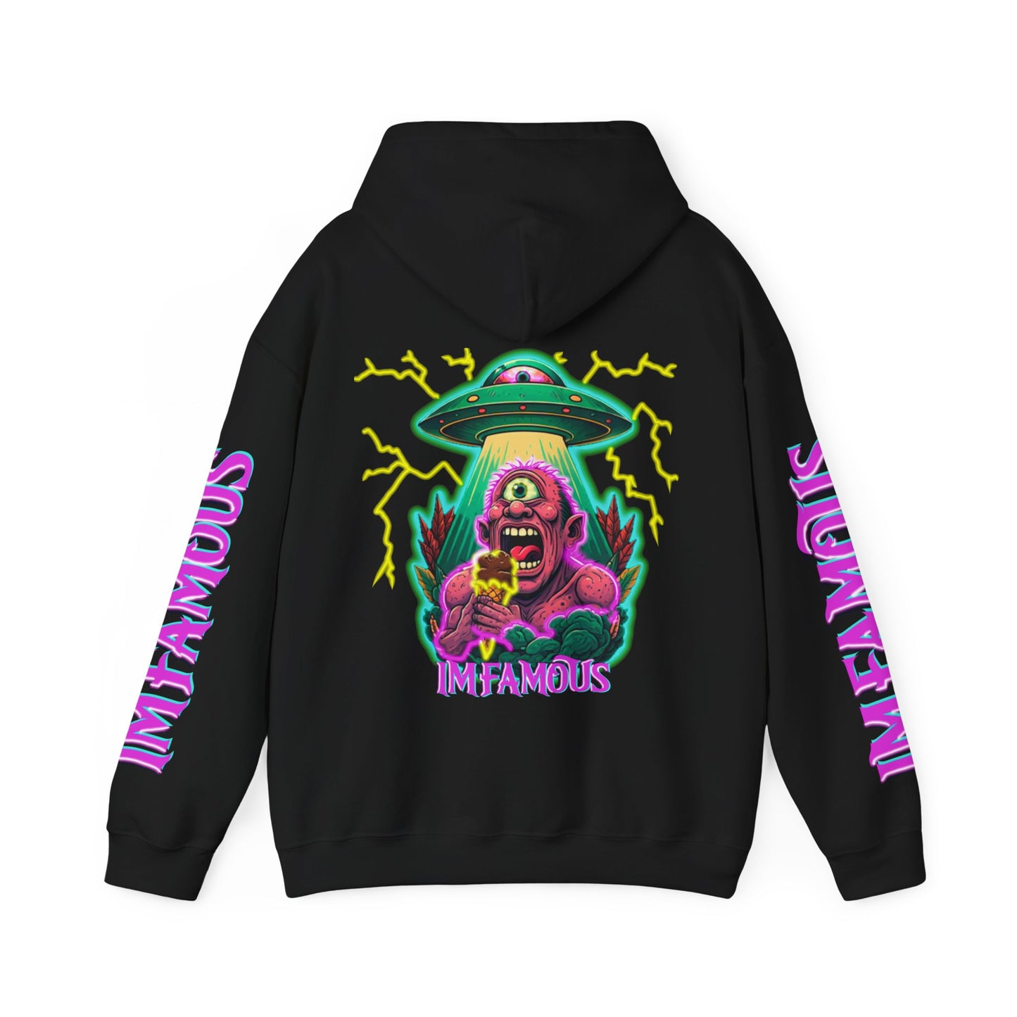 Premium Hooded Sweatshirt -cyclops being abducted by ufo