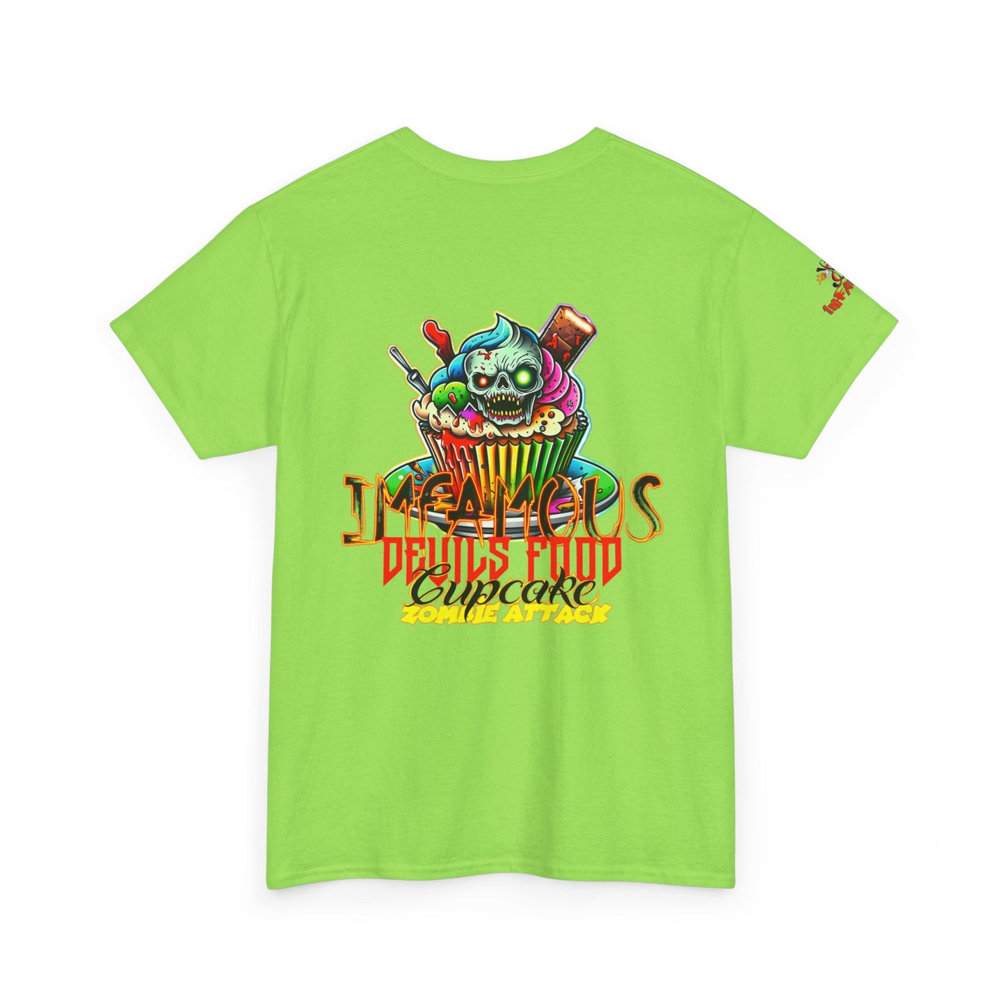 Imfamous Devils Food Cupcake Zombie attack Graphic Tee - Fun Casual Wear, Unisex T-Shirt for Food Lovers, Halloween fun gift