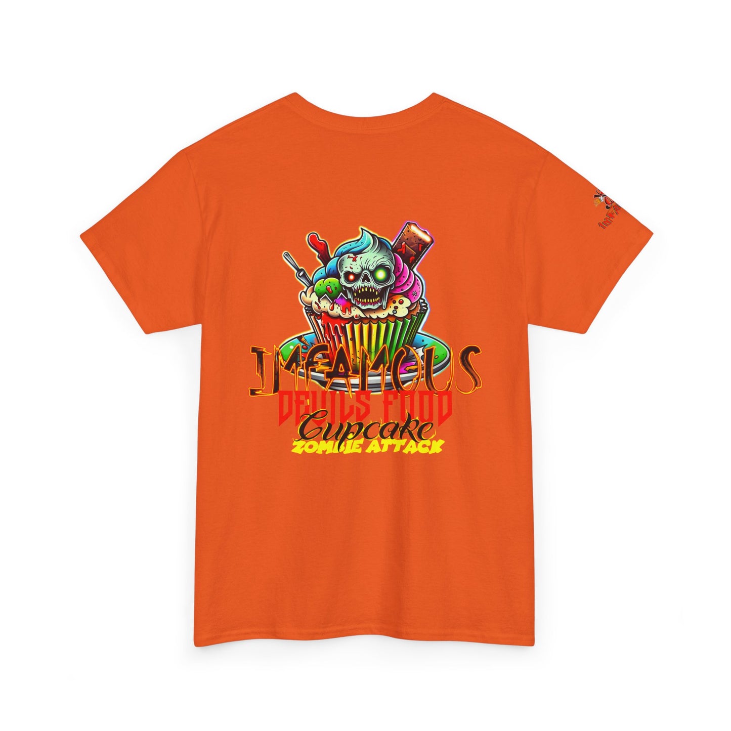 Imfamous Devils Food Cupcake Zombie attack Graphic Tee - Fun Casual Wear, Unisex T-Shirt for Food Lovers, Halloween fun gift