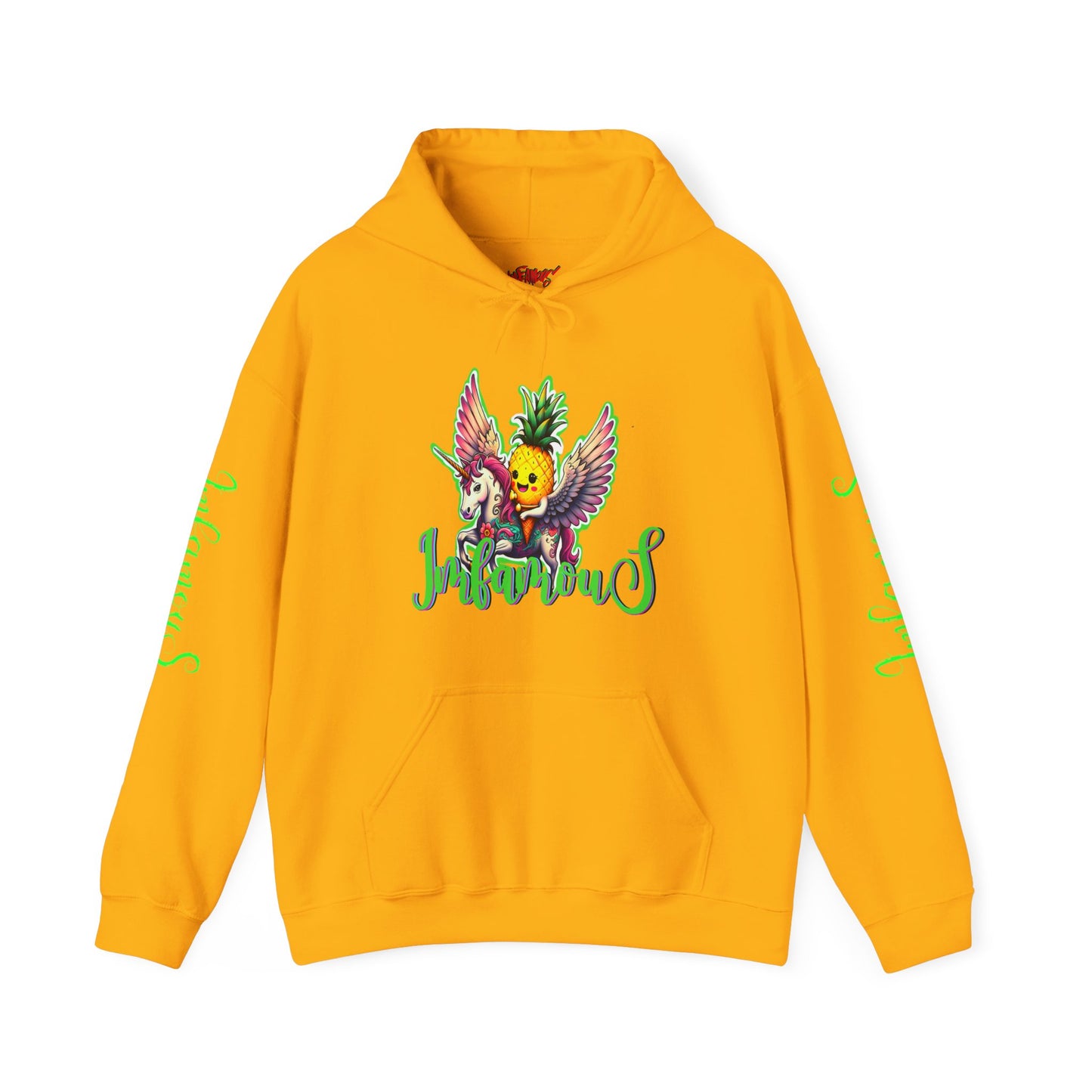 Premium Hooded Sweatshirt - Pineapple Flying on Unicorn Design