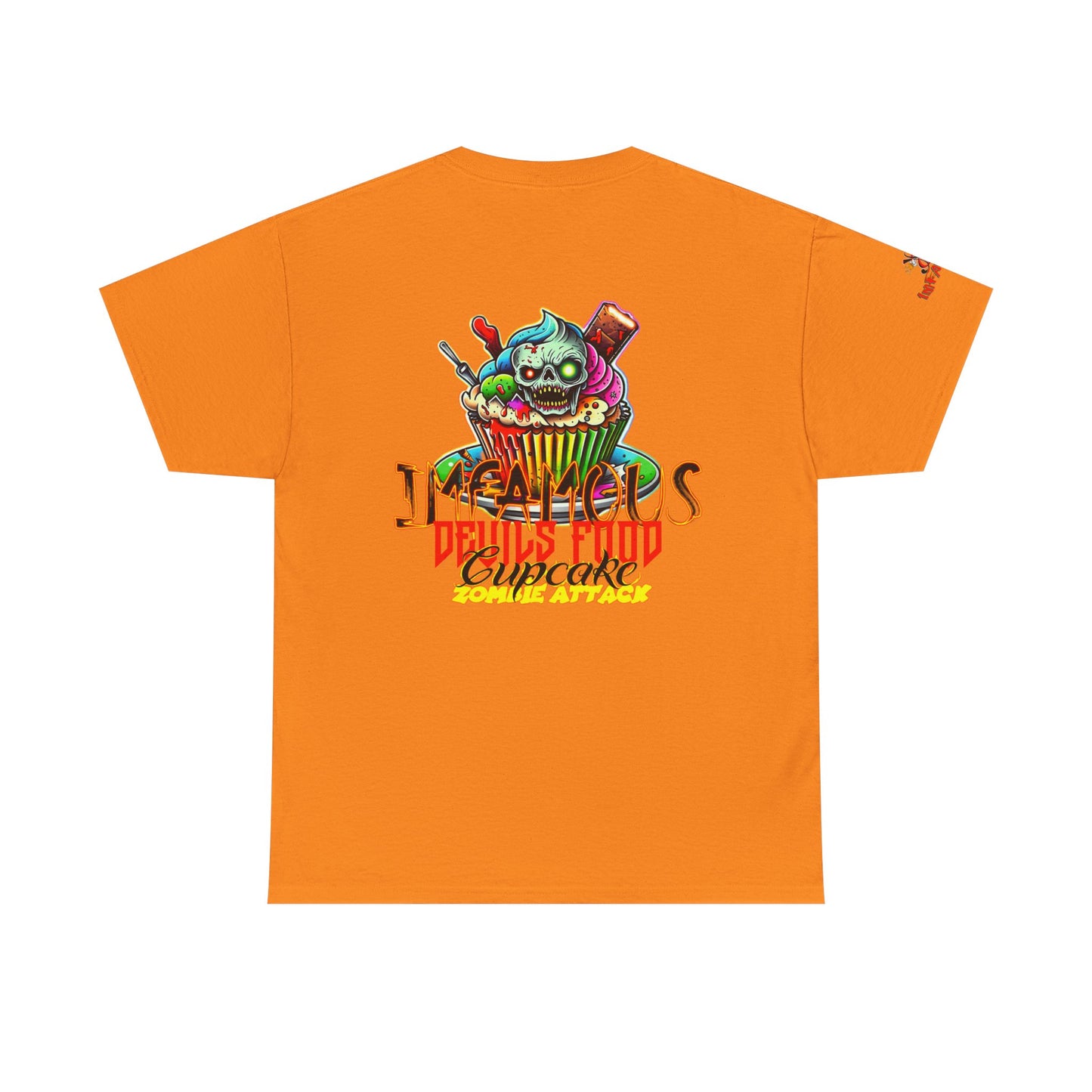 Imfamous Devils Food Cupcake Zombie attack Graphic Tee - Fun Casual Wear, Unisex T-Shirt for Food Lovers, Halloween fun gift