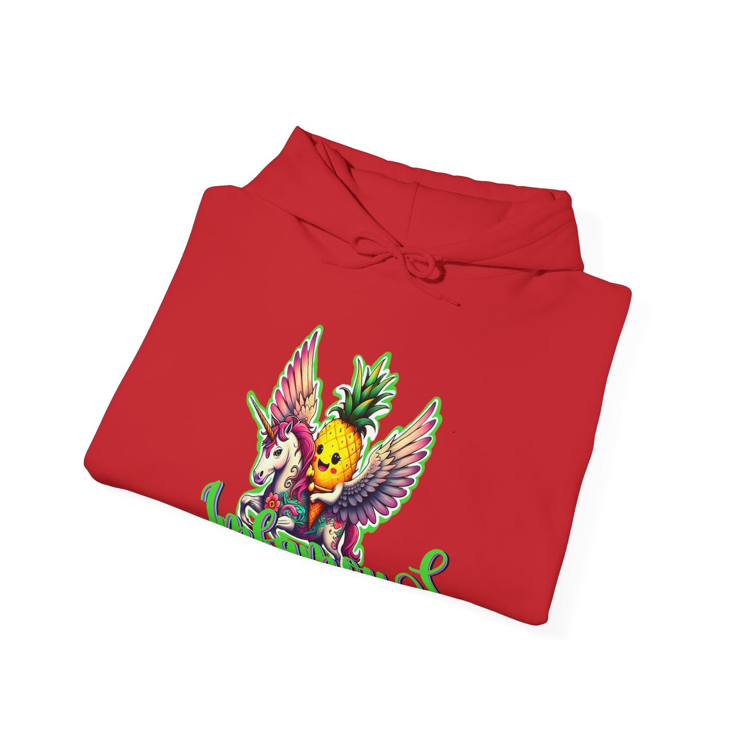 Premium Hooded Sweatshirt - Pineapple Flying on Unicorn Design
