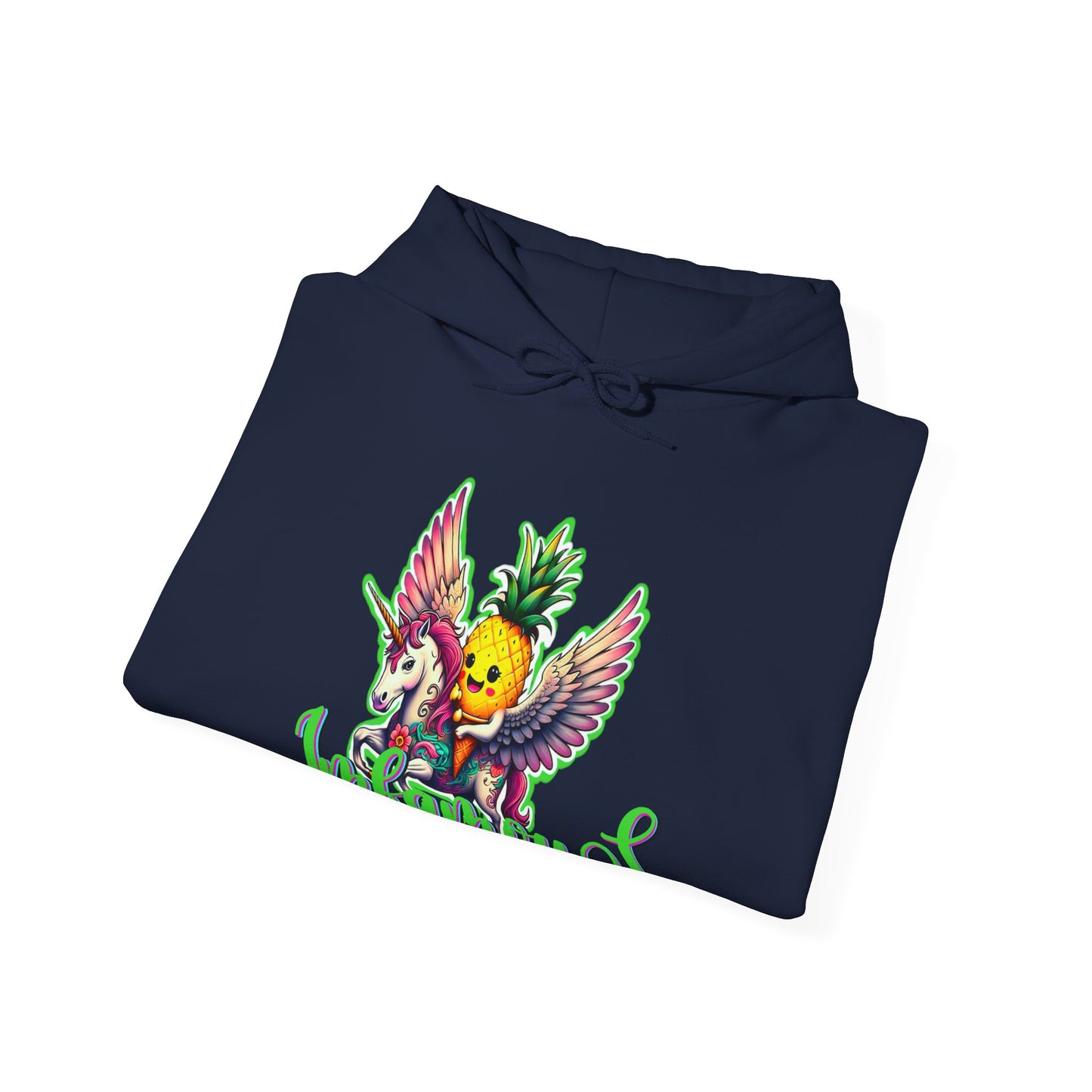 Premium Hooded Sweatshirt - Pineapple Flying on Unicorn Design