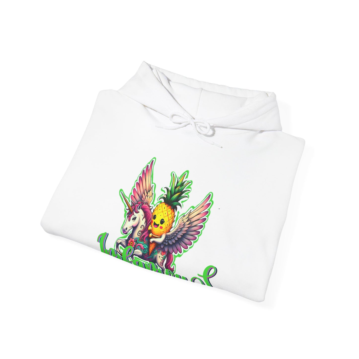 Premium Hooded Sweatshirt - Pineapple Flying on Unicorn Design