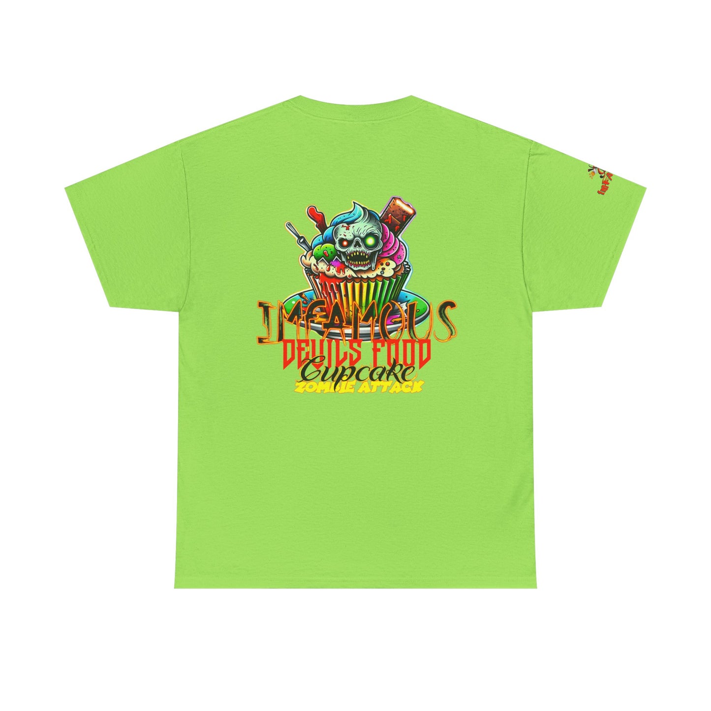Imfamous Devils Food Cupcake Zombie attack Graphic Tee - Fun Casual Wear, Unisex T-Shirt for Food Lovers, Halloween fun gift