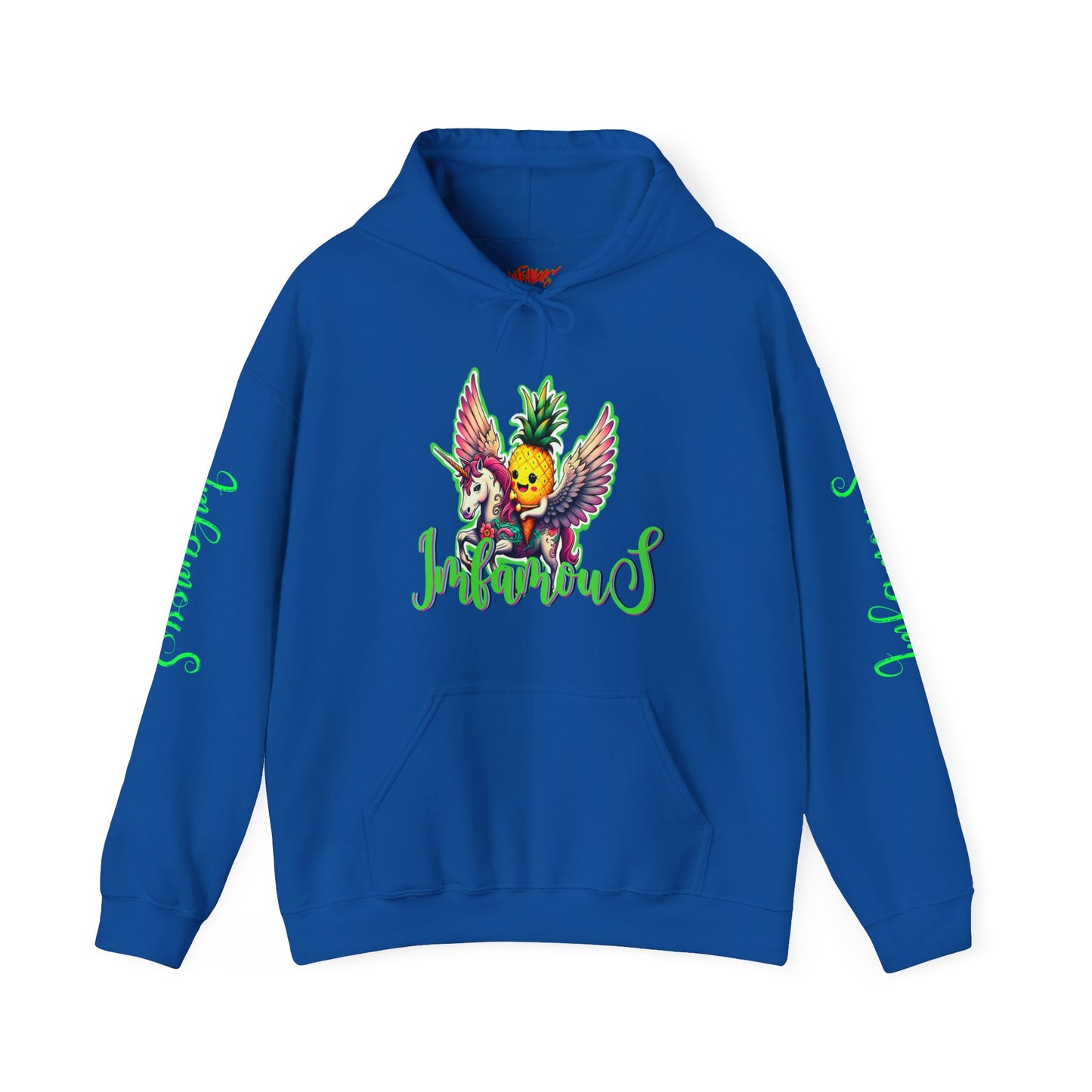 Premium Hooded Sweatshirt - Pineapple Flying on Unicorn Design