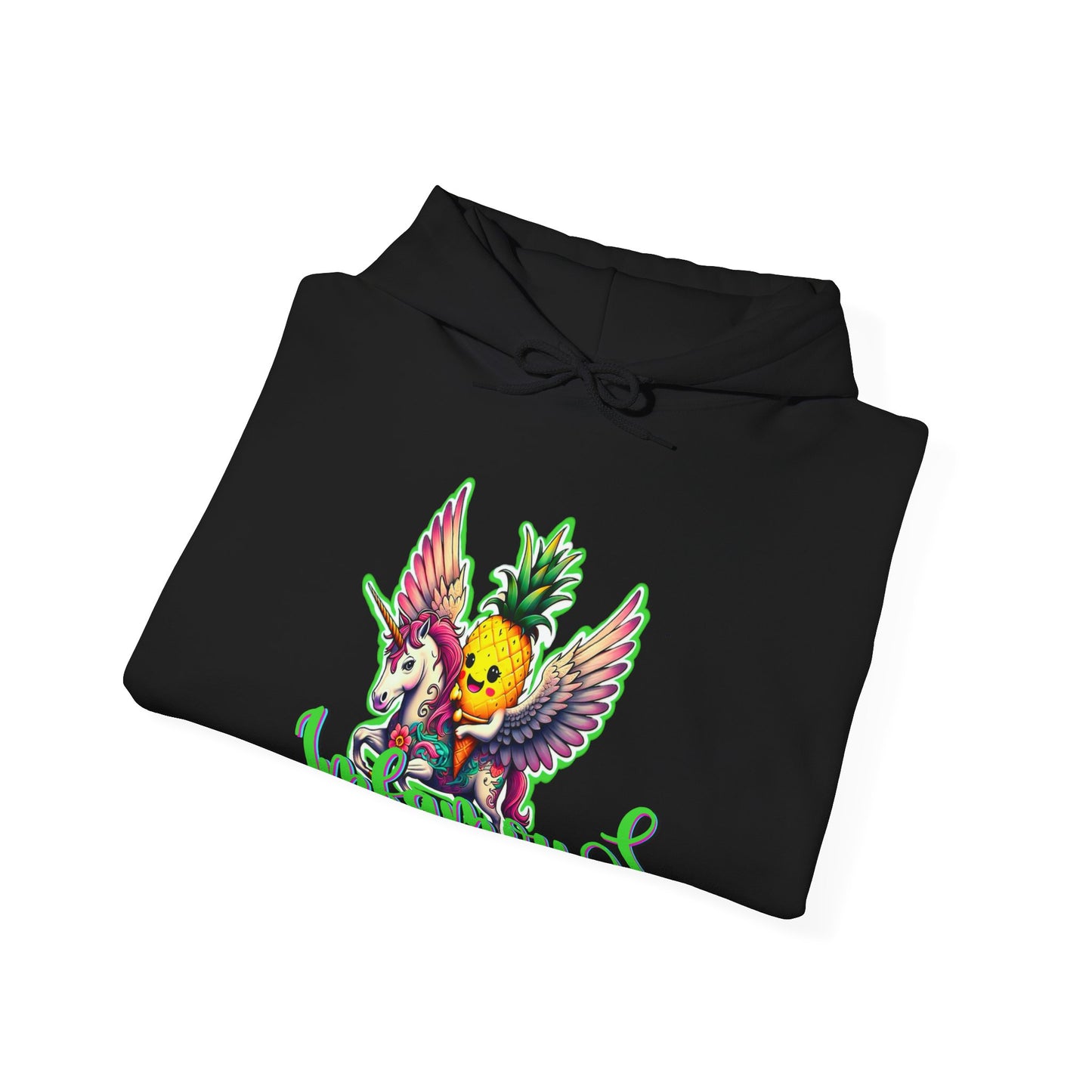 Premium Hooded Sweatshirt - Pineapple Flying on Unicorn Design