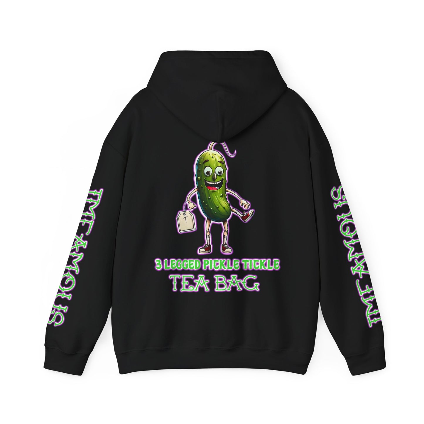 Premium Hooded Sweatshirt - Imfamous 3 Legged Pickle Tickle Tea Bag Design