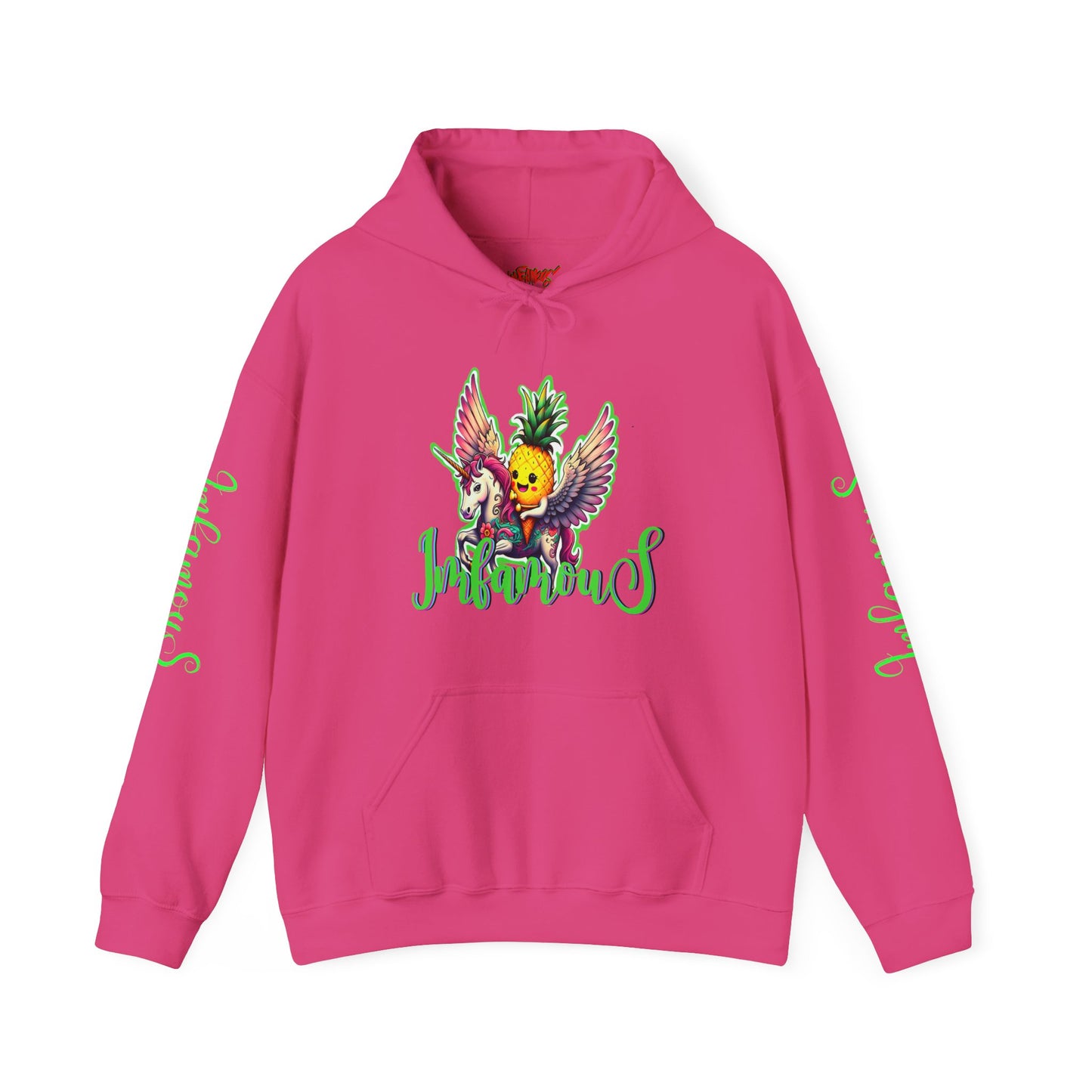 Premium Hooded Sweatshirt - Pineapple Flying on Unicorn Design