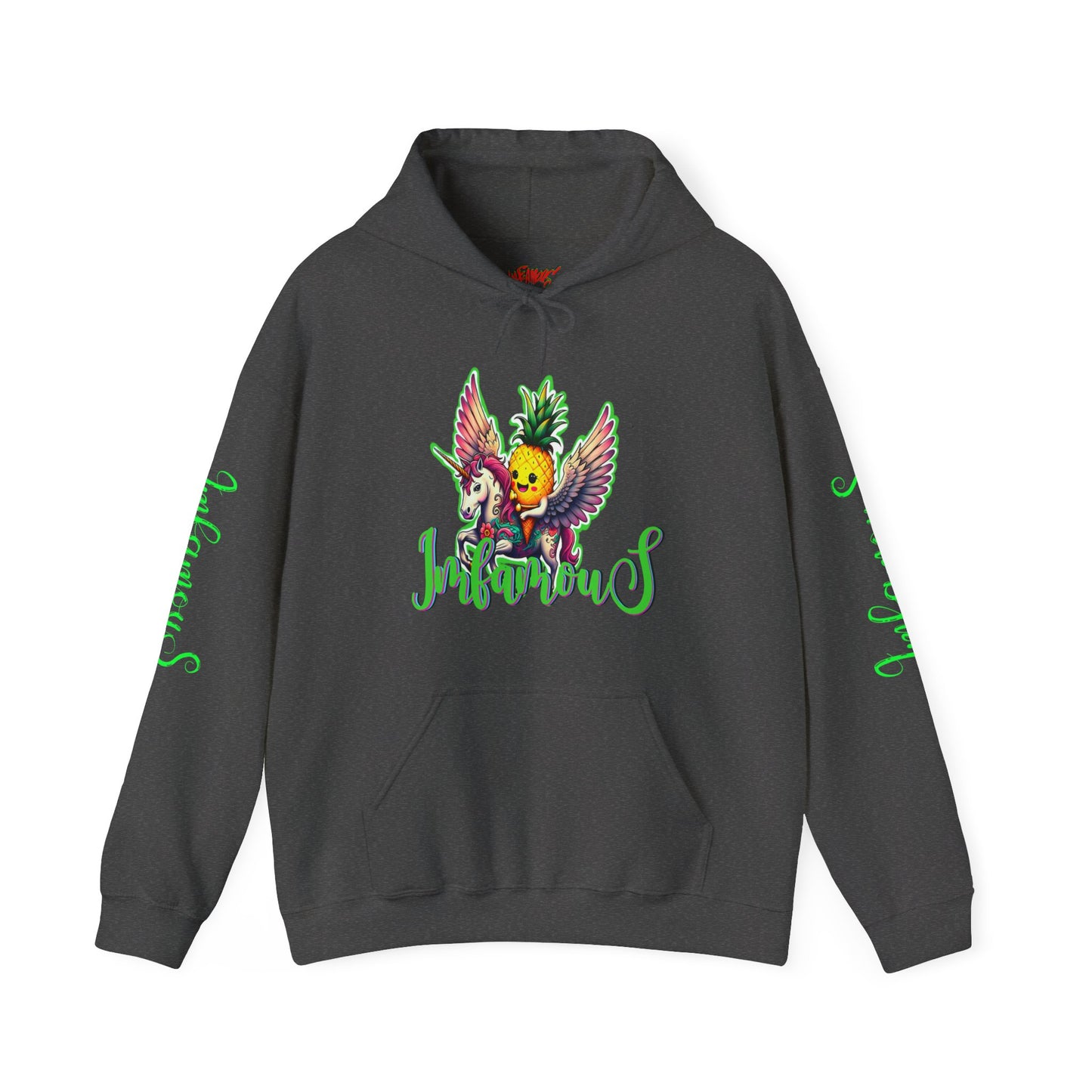 Premium Hooded Sweatshirt - Pineapple Flying on Unicorn Design
