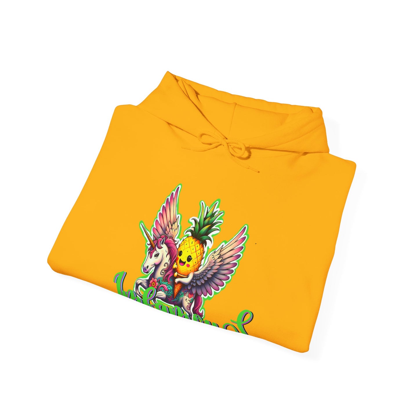 Premium Hooded Sweatshirt - Pineapple Flying on Unicorn Design