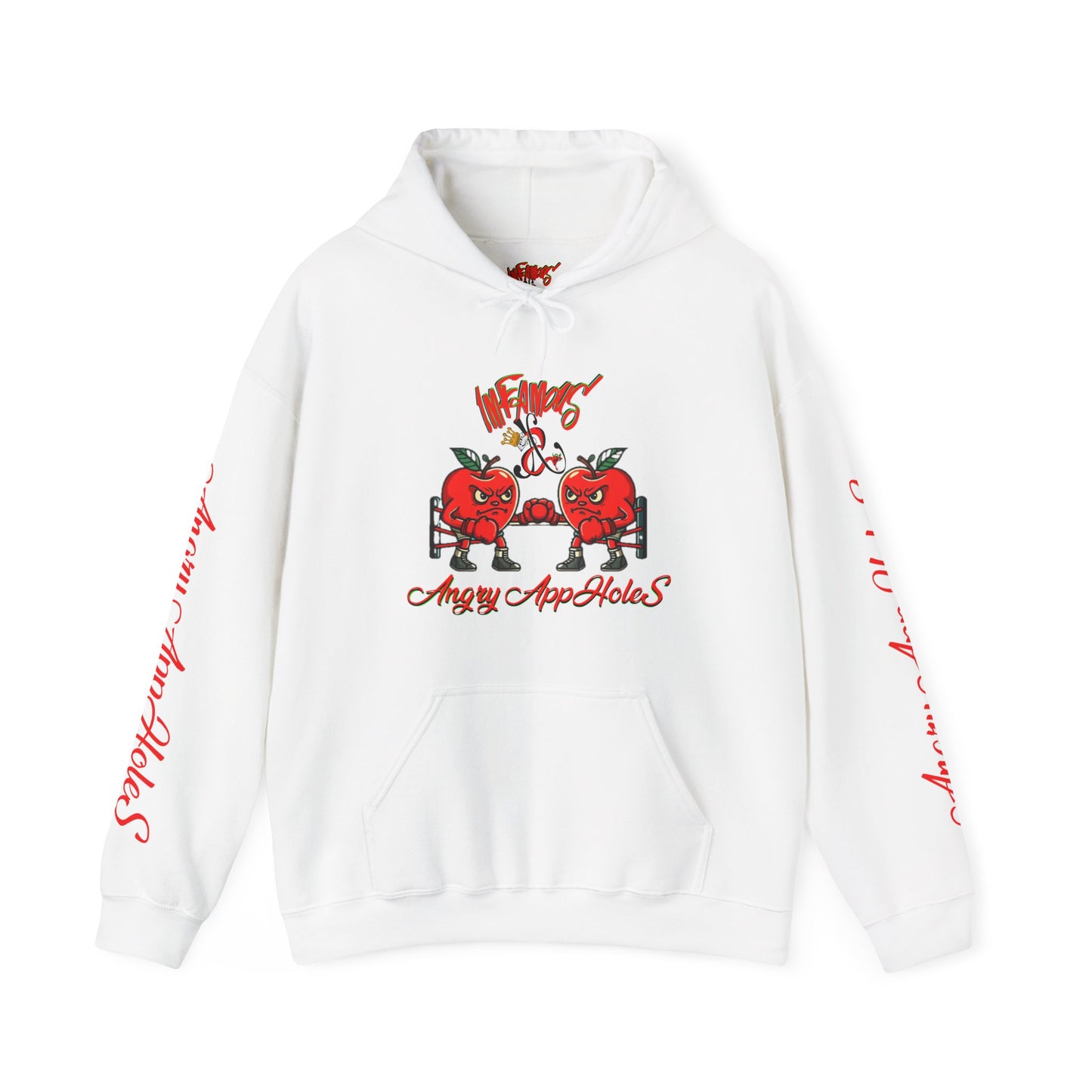 Premium hooded sweatshirt; Imfamous Angry Appholes #2