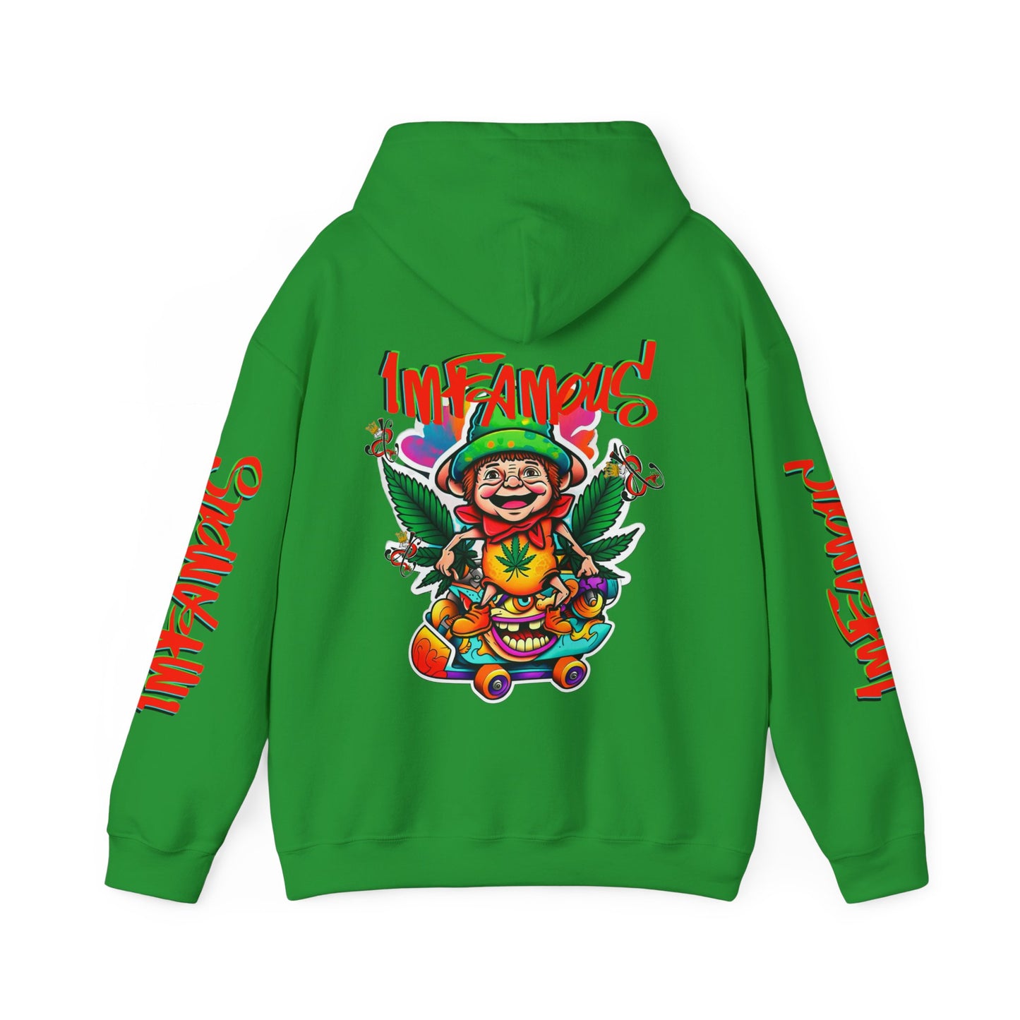 Premium Hooded Sweatshirt - Imfamous Irish Leprechaun on Skateboard Design