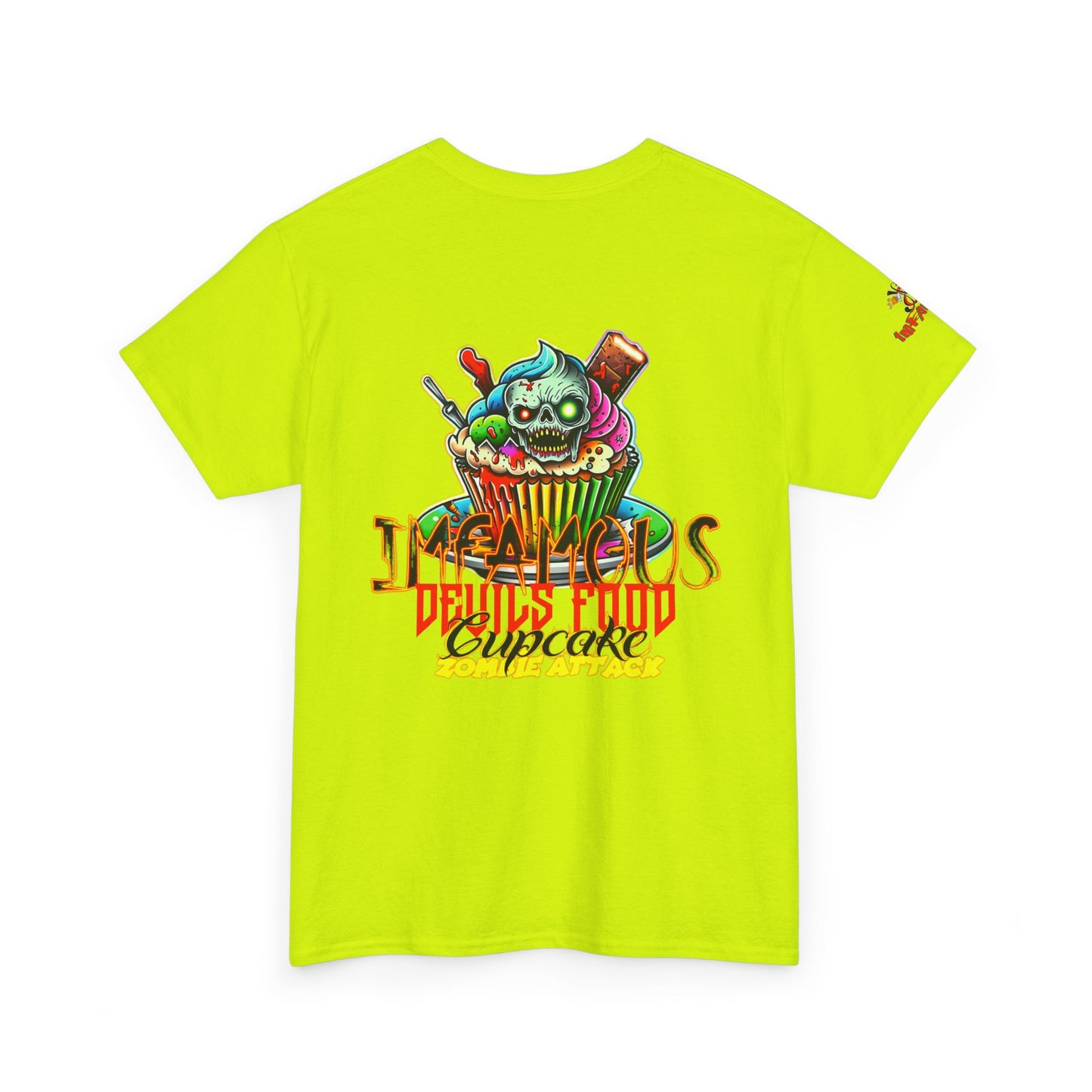 Imfamous Devils Food Cupcake Zombie attack Graphic Tee - Fun Casual Wear, Unisex T-Shirt for Food Lovers, Halloween fun gift