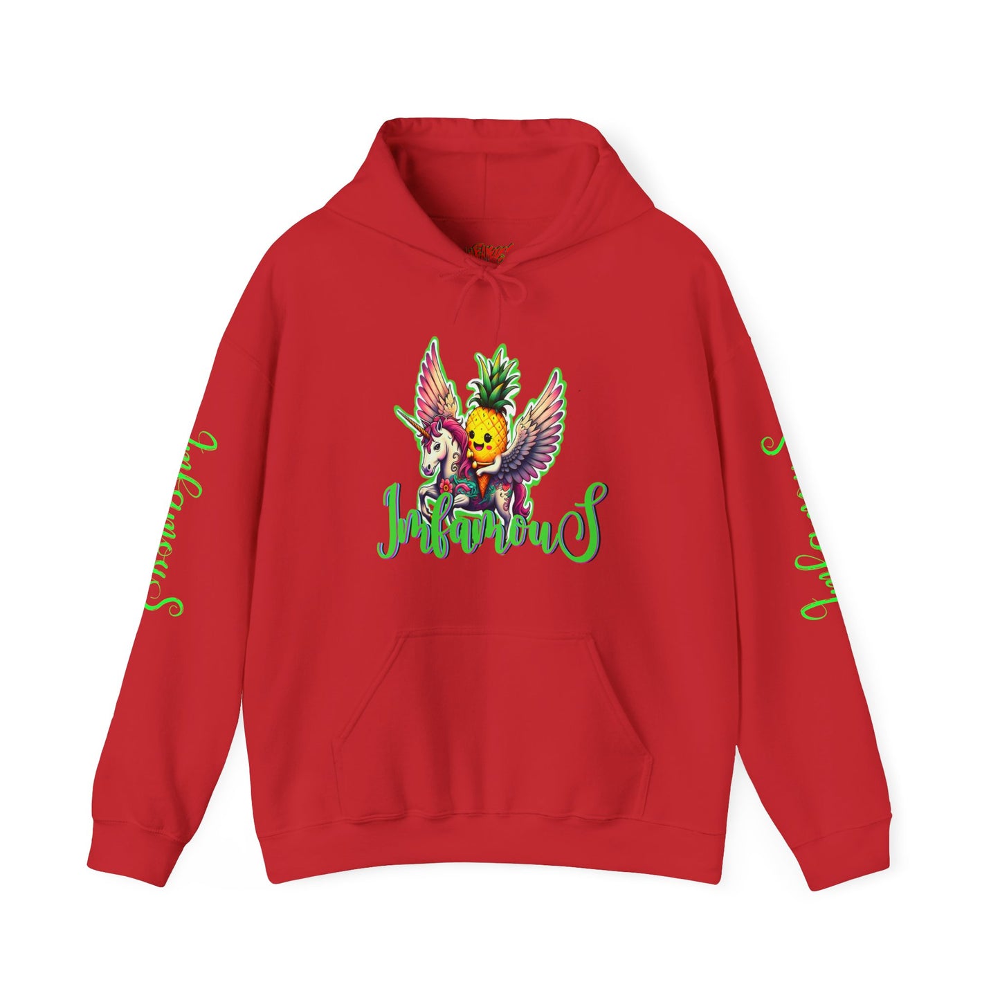 Premium Hooded Sweatshirt - Pineapple Flying on Unicorn Design