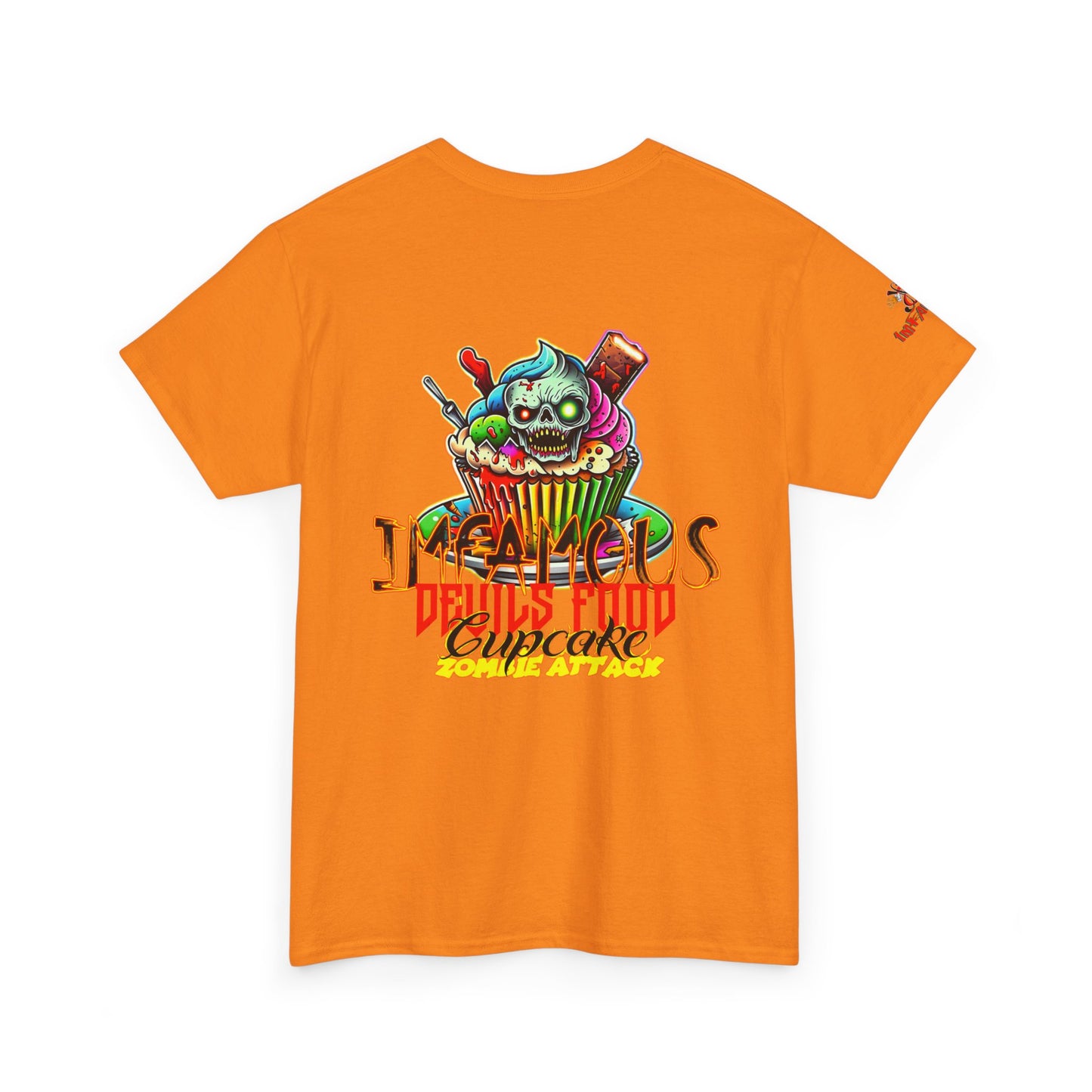 Imfamous Devils Food Cupcake Zombie attack Graphic Tee - Fun Casual Wear, Unisex T-Shirt for Food Lovers, Halloween fun gift