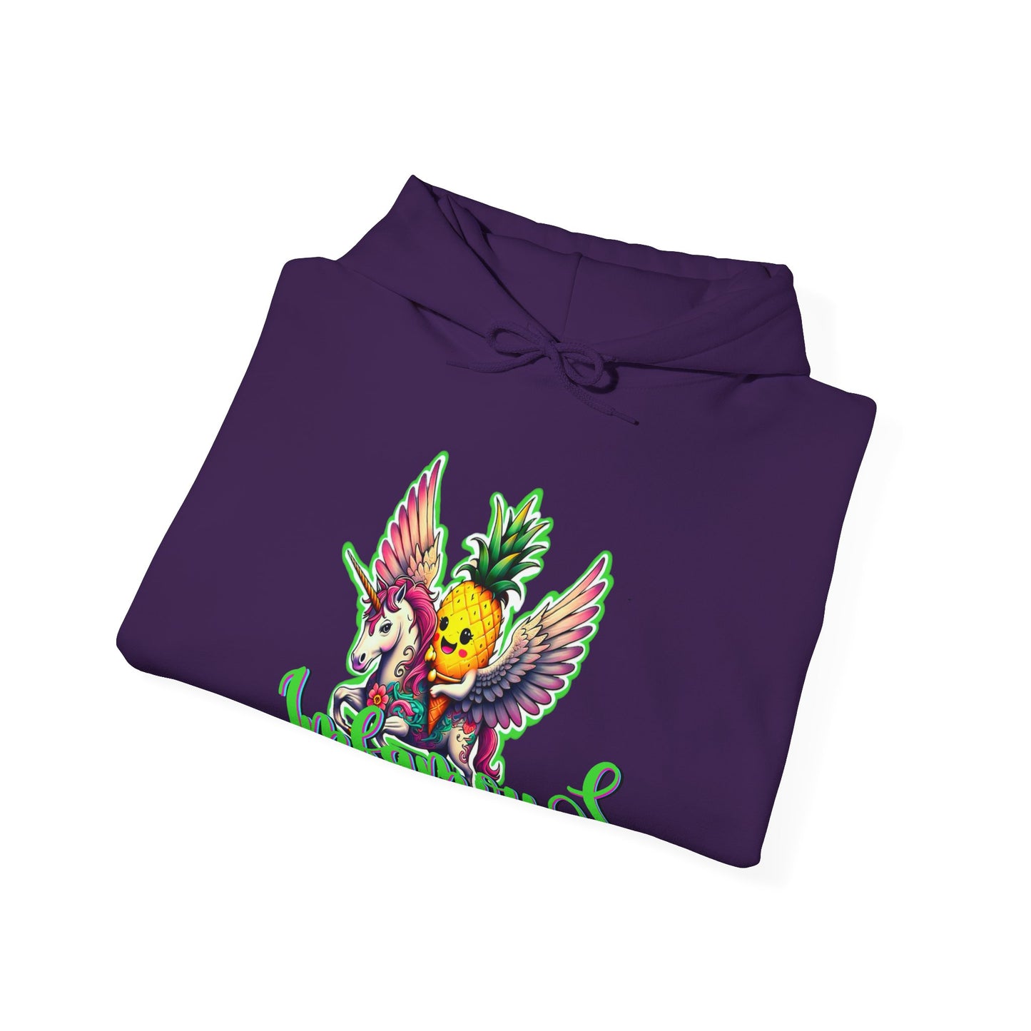 Premium Hooded Sweatshirt - Pineapple Flying on Unicorn Design
