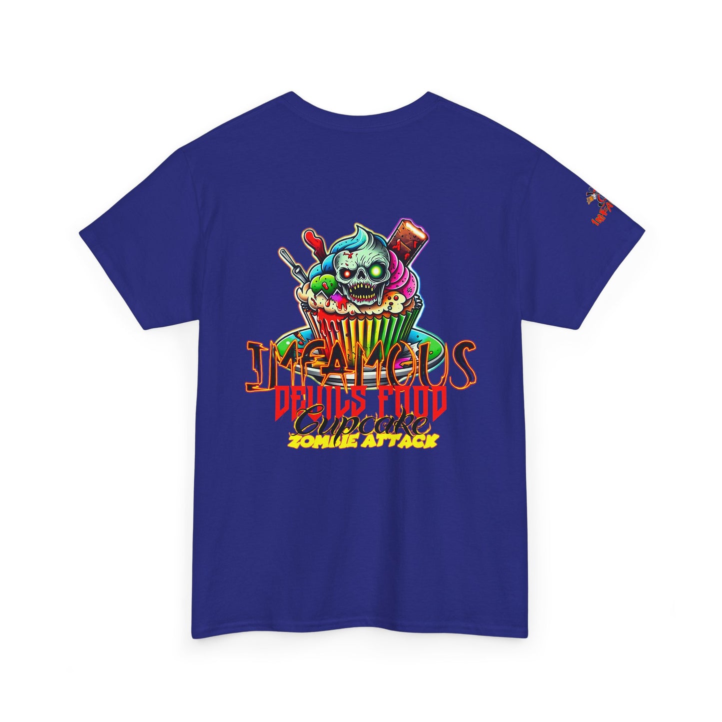 Imfamous Devils Food Cupcake Zombie attack Graphic Tee - Fun Casual Wear, Unisex T-Shirt for Food Lovers, Halloween fun gift
