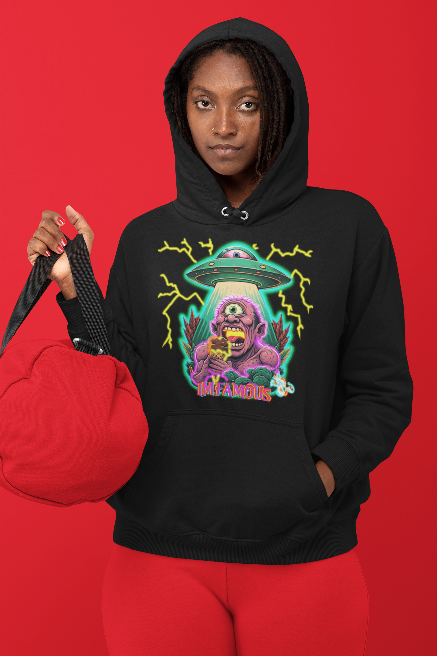 Premium Hooded Sweatshirt -cyclops being abducted by ufo