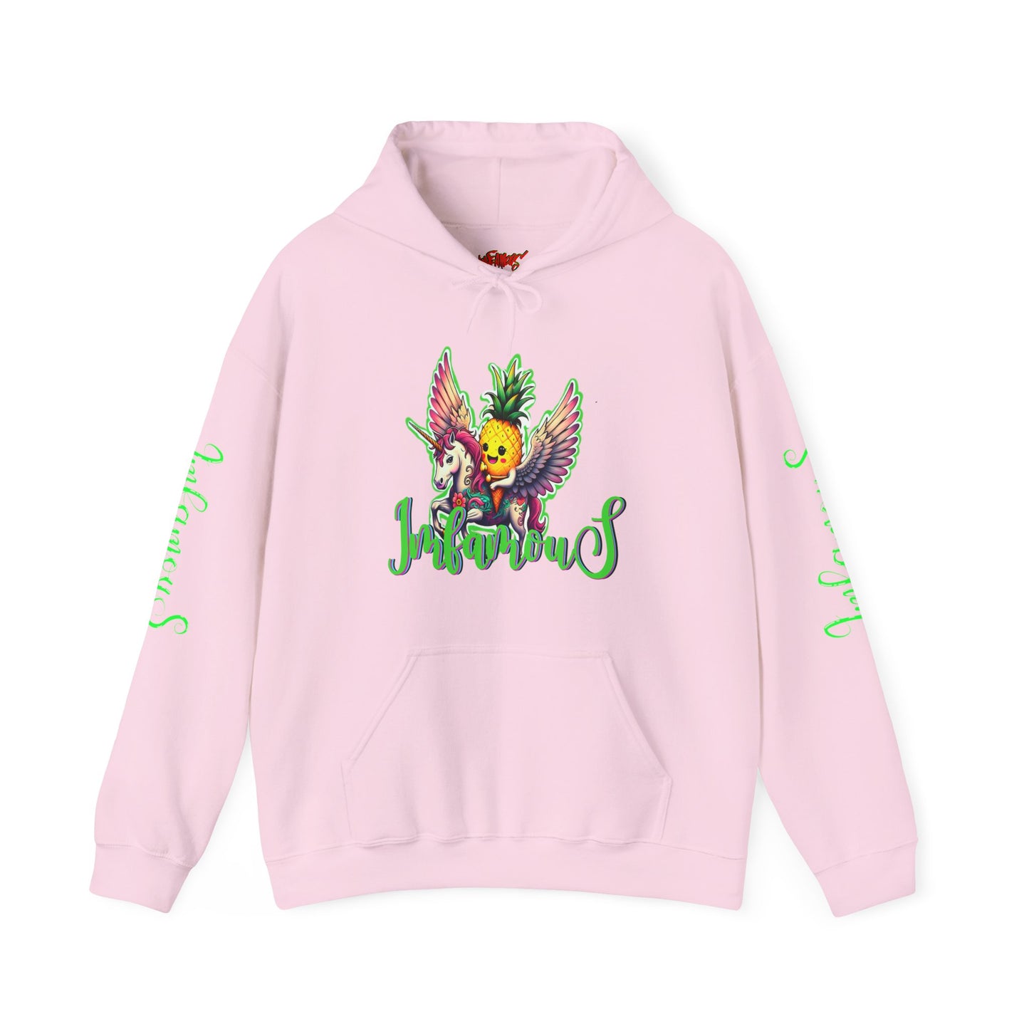 Premium Hooded Sweatshirt - Pineapple Flying on Unicorn Design