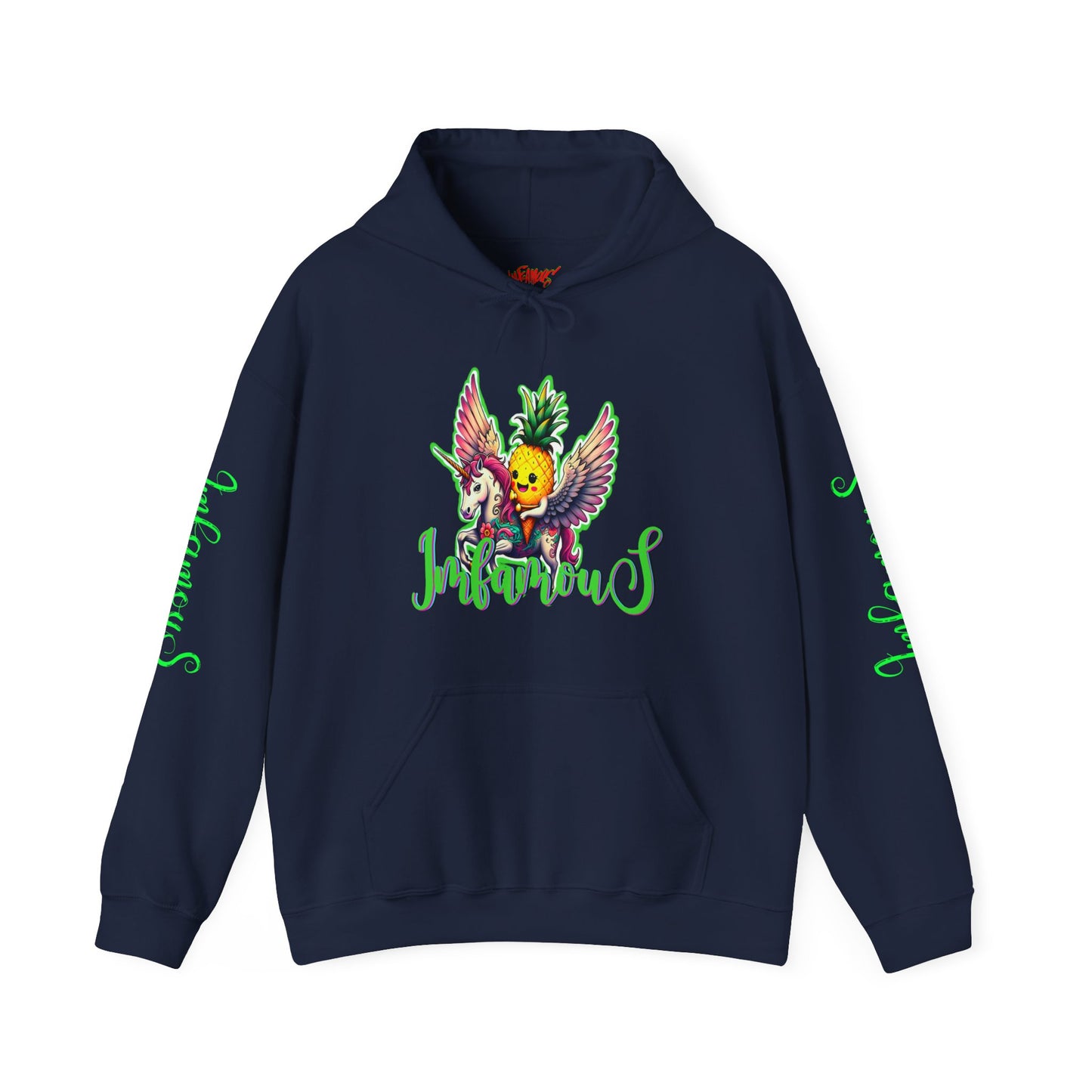 Premium Hooded Sweatshirt - Pineapple Flying on Unicorn Design