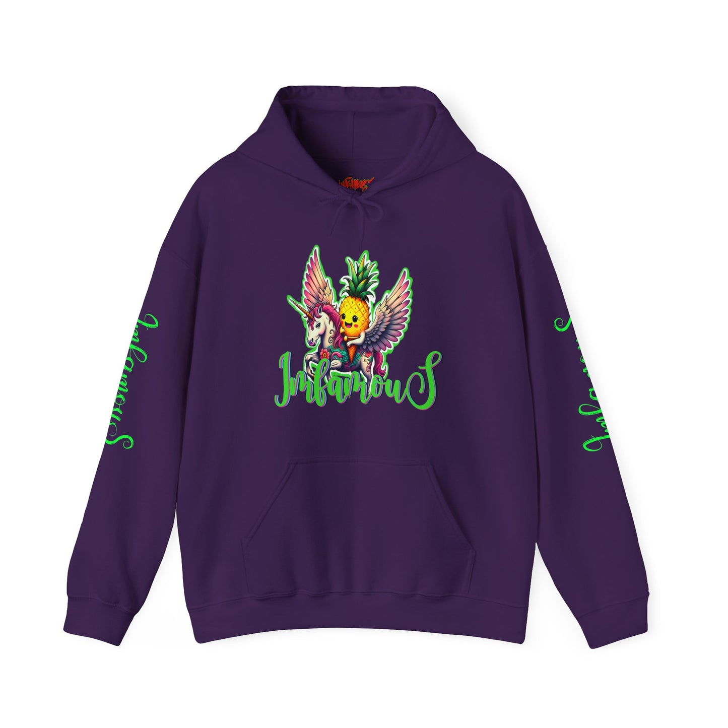 Premium Hooded Sweatshirt - Pineapple Flying on Unicorn Design
