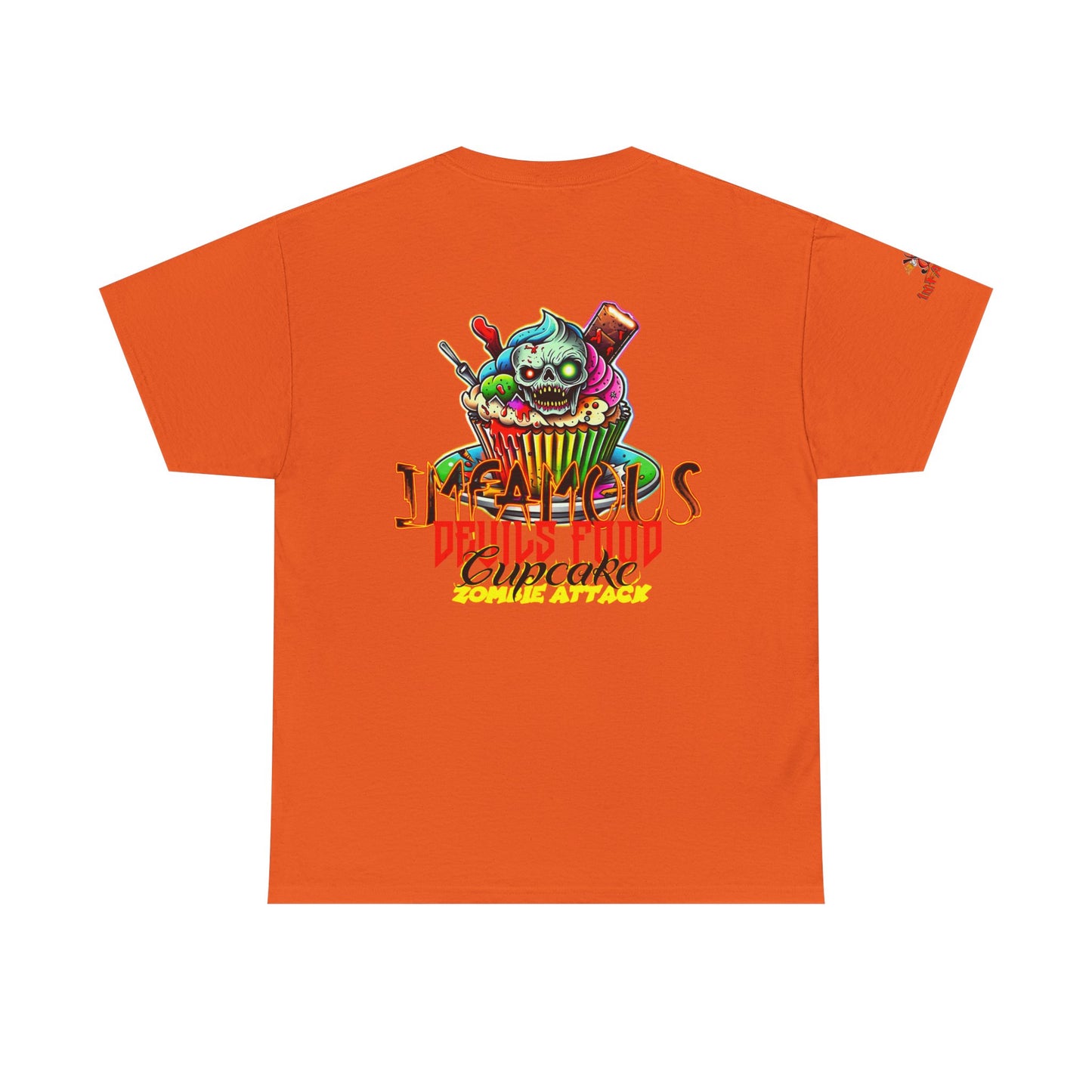 Imfamous Devils Food Cupcake Zombie attack Graphic Tee - Fun Casual Wear, Unisex T-Shirt for Food Lovers, Halloween fun gift