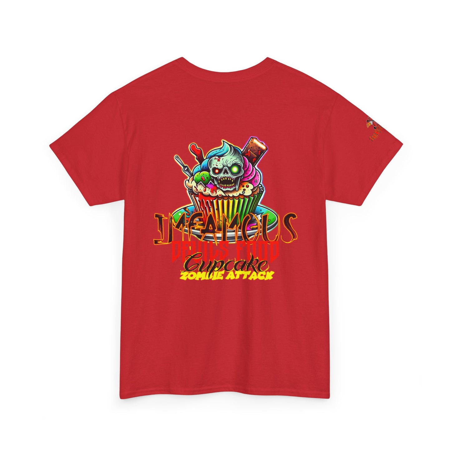 Imfamous Devils Food Cupcake Zombie attack Graphic Tee - Fun Casual Wear, Unisex T-Shirt for Food Lovers, Halloween fun gift