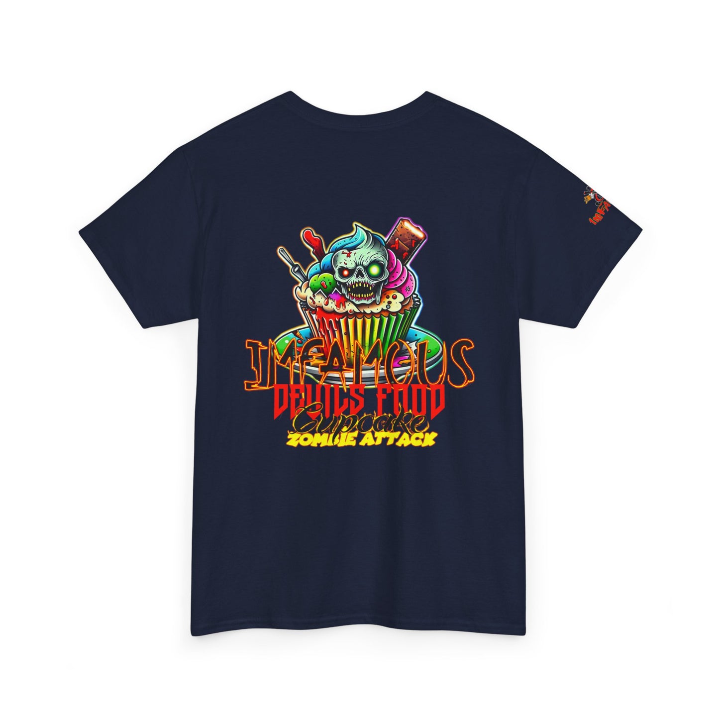 Imfamous Devils Food Cupcake Zombie attack Graphic Tee - Fun Casual Wear, Unisex T-Shirt for Food Lovers, Halloween fun gift