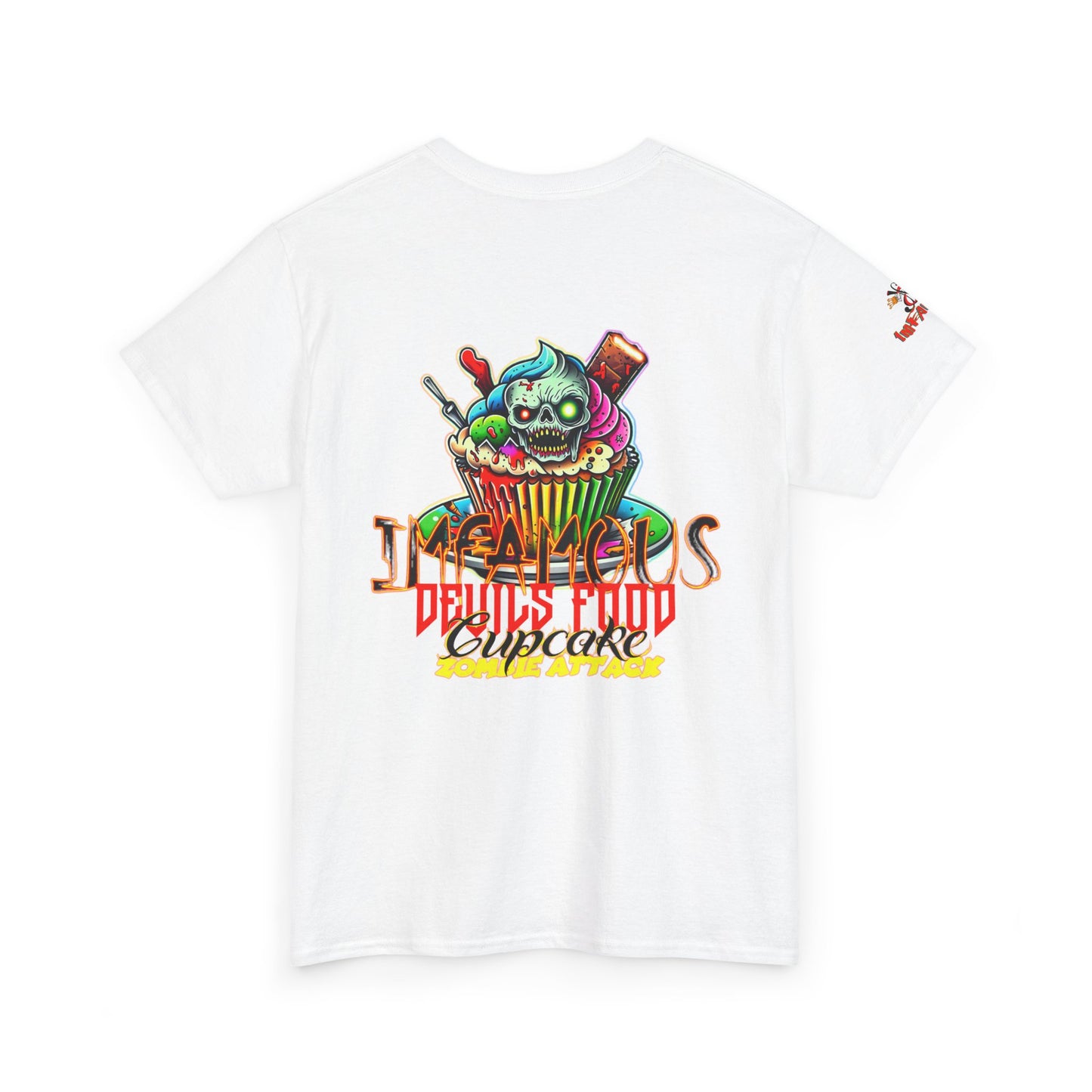 Imfamous Devils Food Cupcake Zombie attack Graphic Tee - Fun Casual Wear, Unisex T-Shirt for Food Lovers, Halloween fun gift