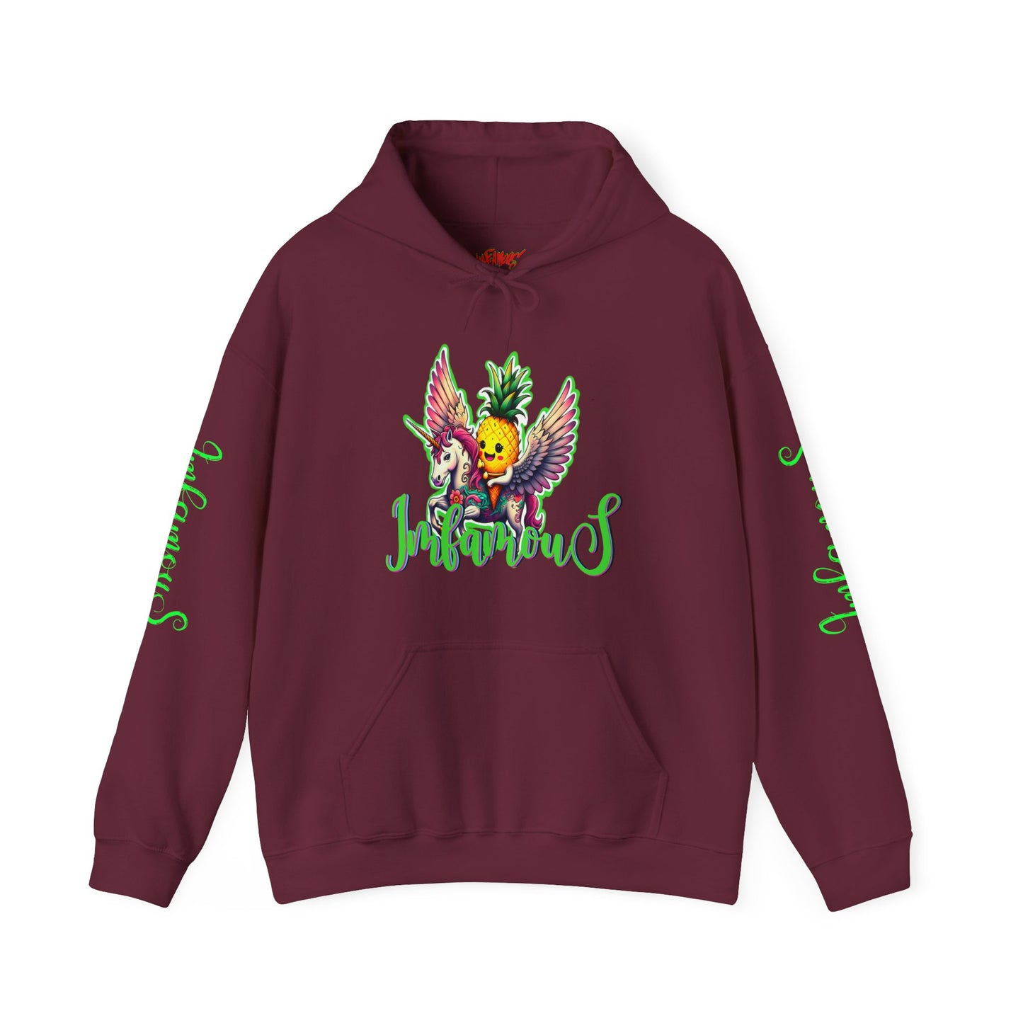 Premium Hooded Sweatshirt - Pineapple Flying on Unicorn Design