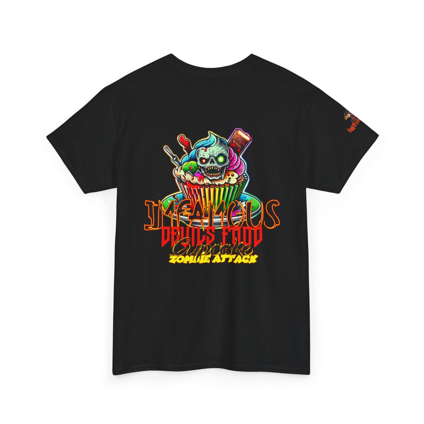 Imfamous Devils Food Cupcake Zombie attack Graphic Tee - Fun Casual Wear, Unisex T-Shirt for Food Lovers, Halloween fun gift