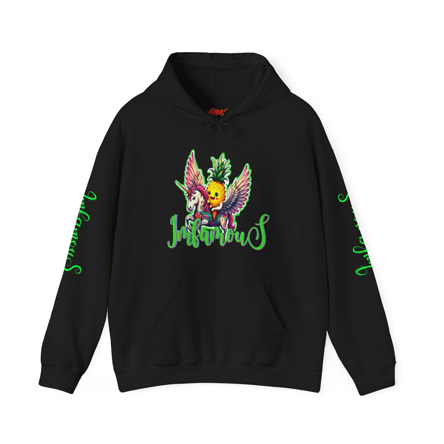Premium Hooded Sweatshirt - Pineapple Flying on Unicorn Design