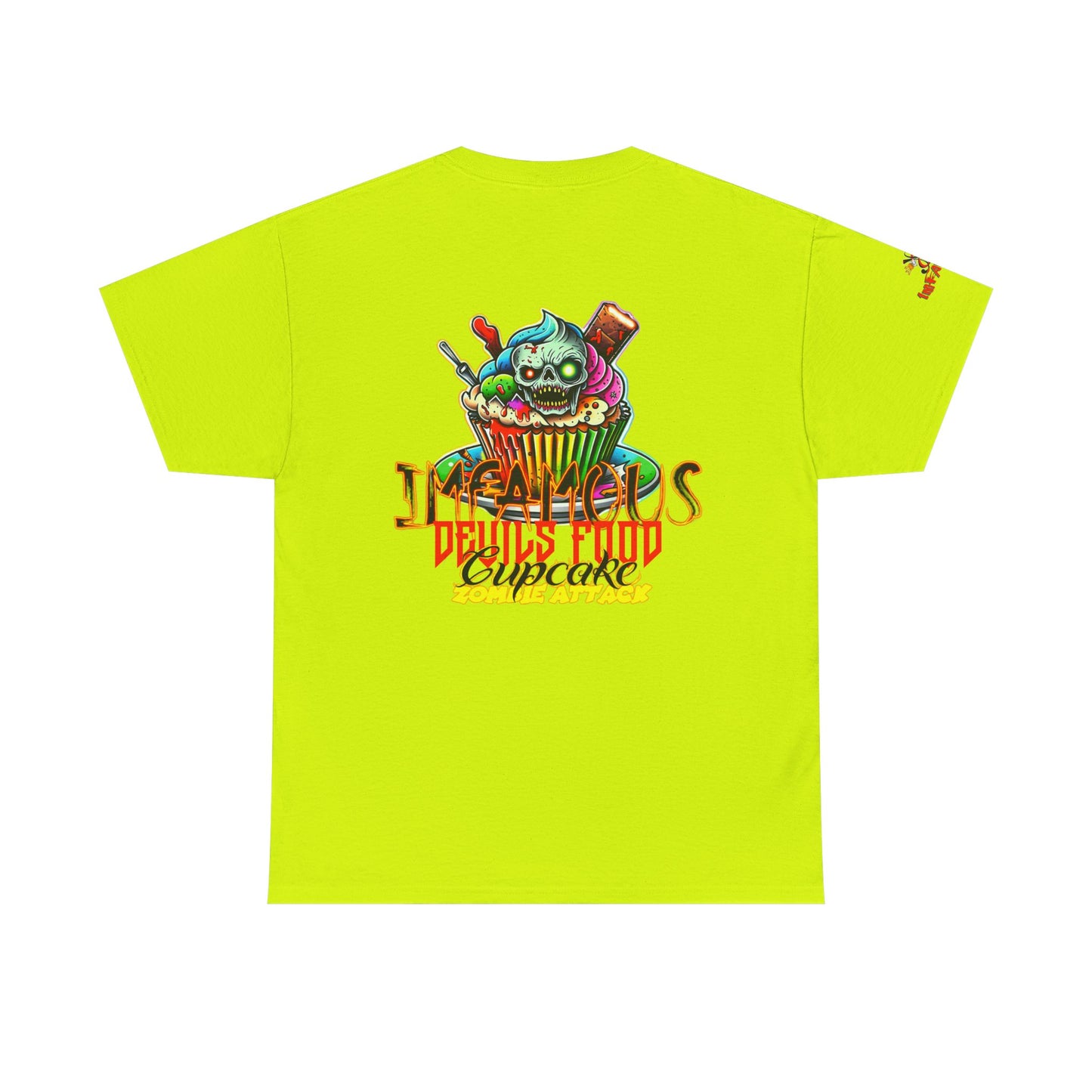 Imfamous Devils Food Cupcake Zombie attack Graphic Tee - Fun Casual Wear, Unisex T-Shirt for Food Lovers, Halloween fun gift