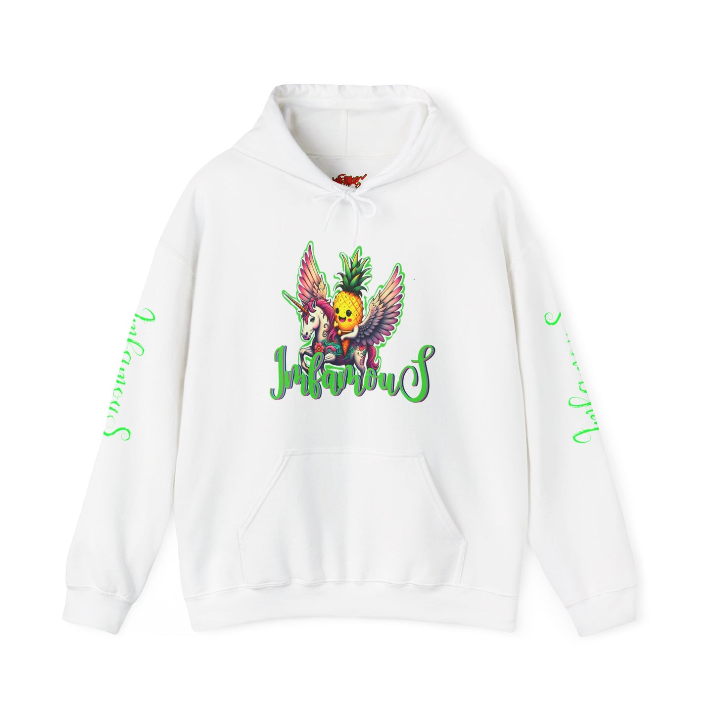 Premium Hooded Sweatshirt - Pineapple Flying on Unicorn Design