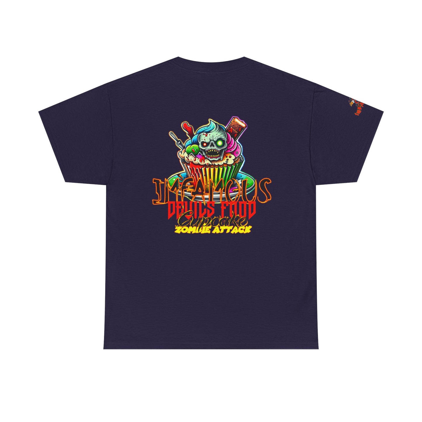 Imfamous Devils Food Cupcake Zombie attack Graphic Tee - Fun Casual Wear, Unisex T-Shirt for Food Lovers, Halloween fun gift