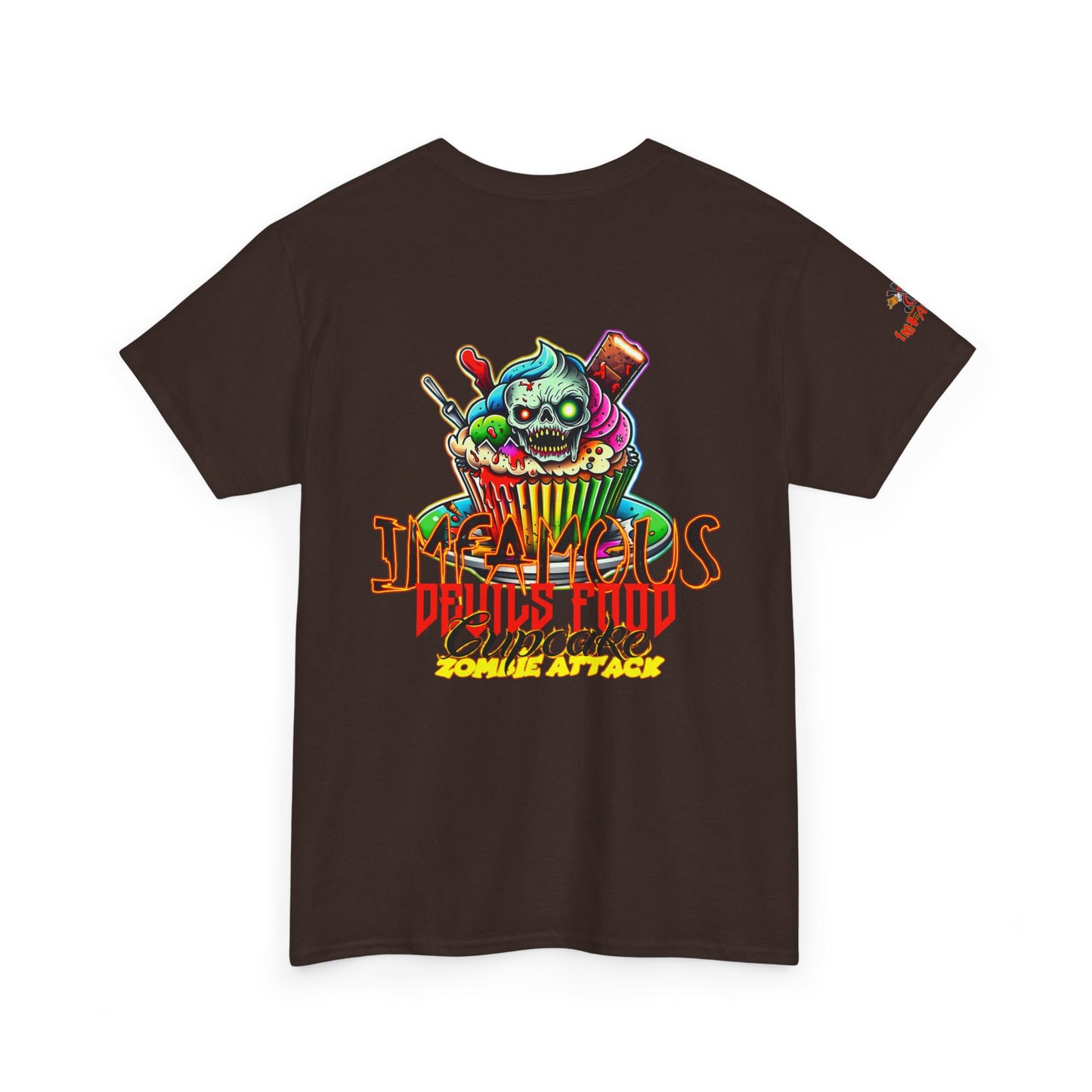 Imfamous Devils Food Cupcake Zombie attack Graphic Tee - Fun Casual Wear, Unisex T-Shirt for Food Lovers, Halloween fun gift