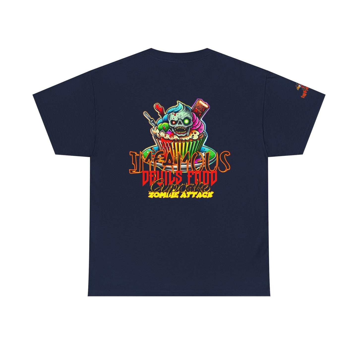 Imfamous Devils Food Cupcake Zombie attack Graphic Tee - Fun Casual Wear, Unisex T-Shirt for Food Lovers, Halloween fun gift