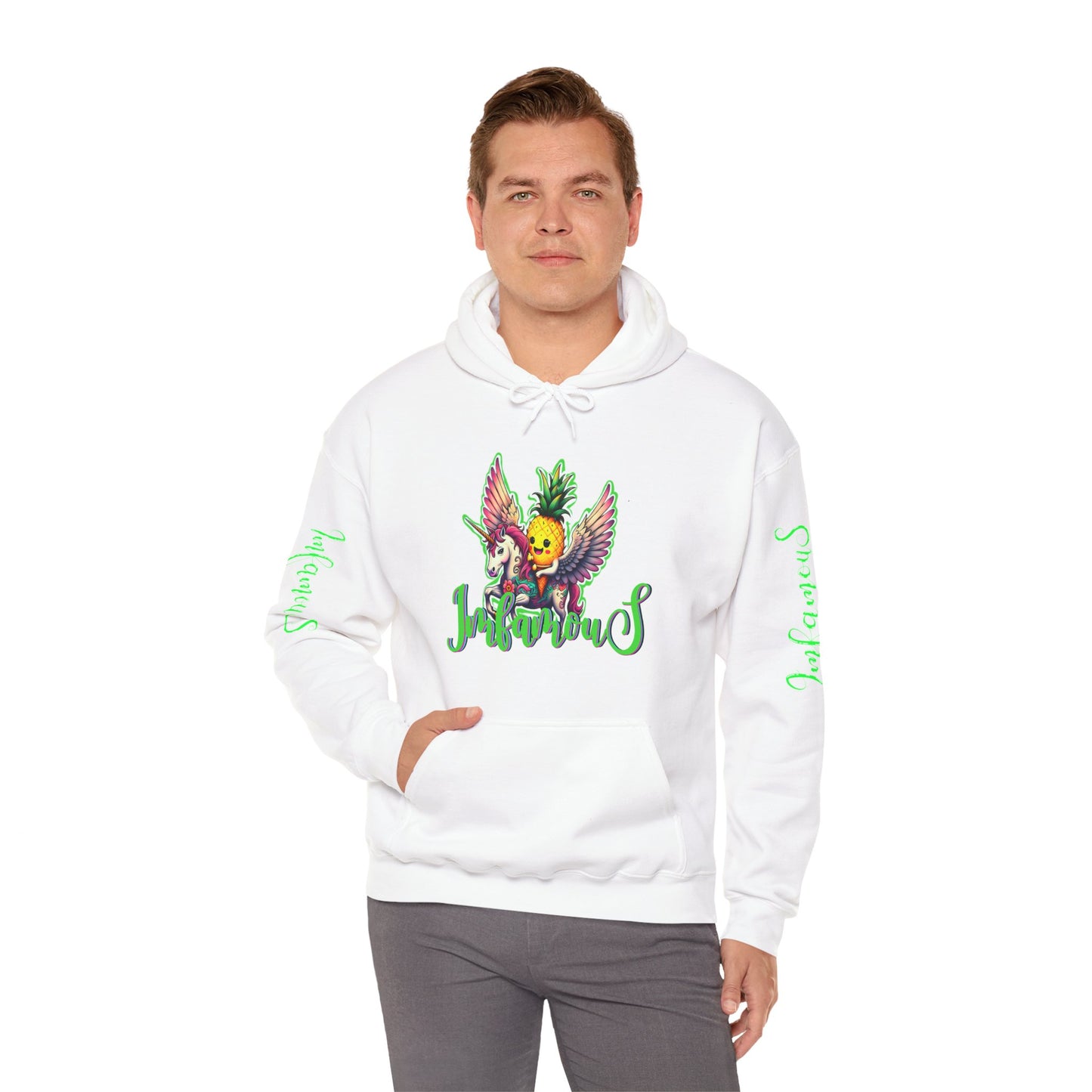 Premium Hooded Sweatshirt - Pineapple Flying on Unicorn Design