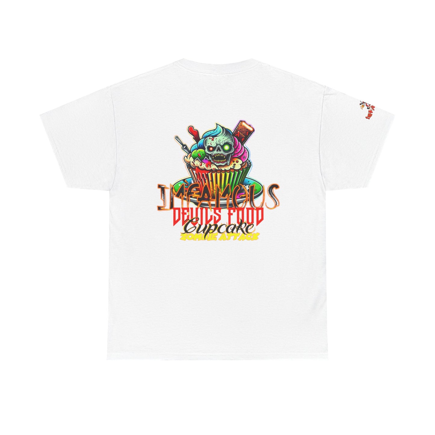 Imfamous Devils Food Cupcake Zombie attack Graphic Tee - Fun Casual Wear, Unisex T-Shirt for Food Lovers, Halloween fun gift