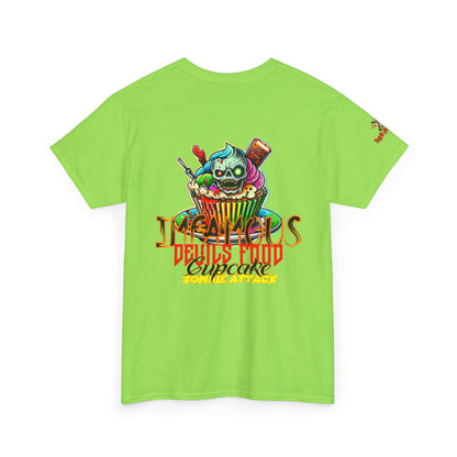 Imfamous Devils Food Cupcake Zombie attack Graphic Tee - Fun Casual Wear, Unisex T-Shirt for Food Lovers, Halloween fun gift