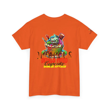 Imfamous Devils Food Cupcake Zombie attack Graphic Tee - Fun Casual Wear, Unisex T-Shirt for Food Lovers, Halloween fun gift