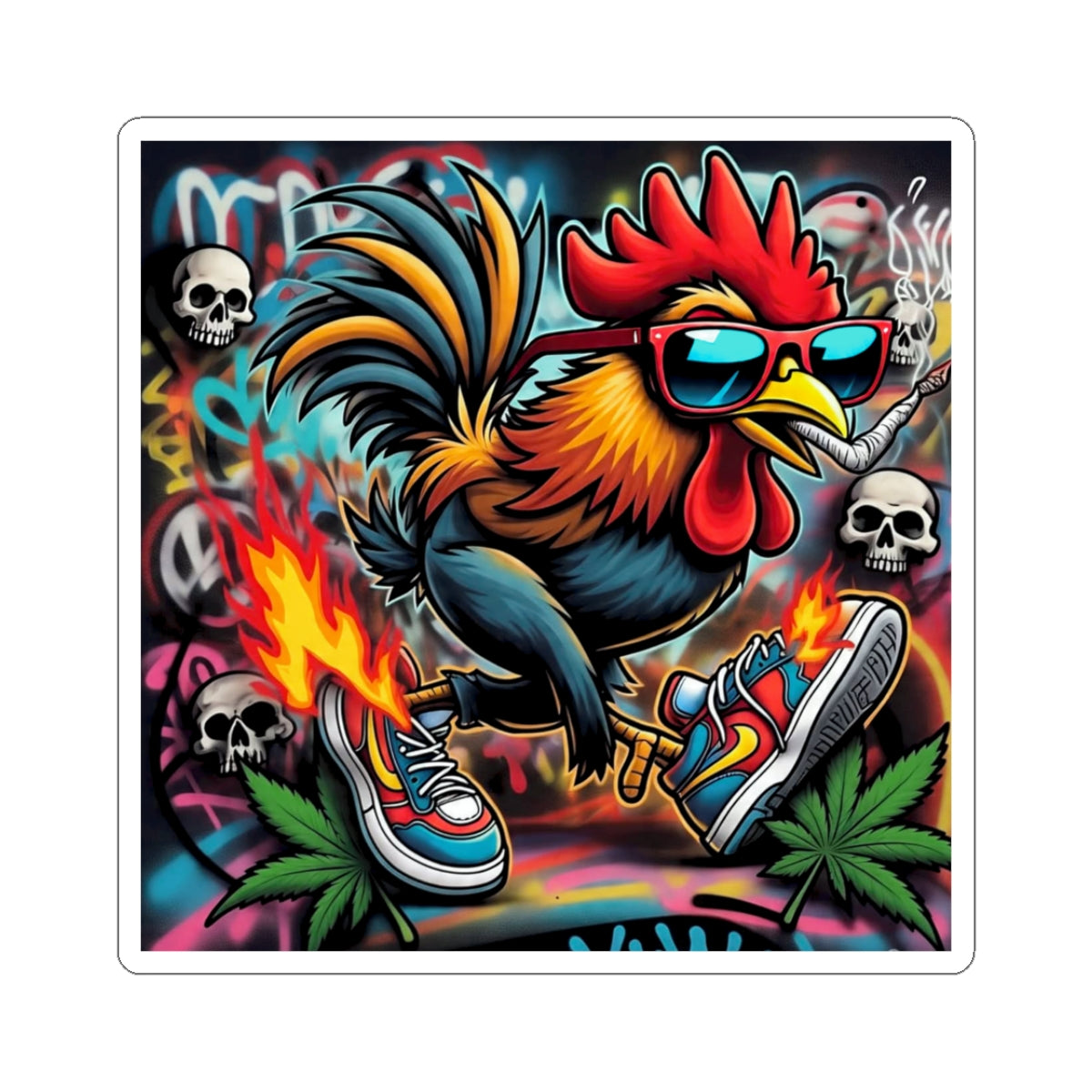 Sticker: Funny Rooster Smoking Weed
