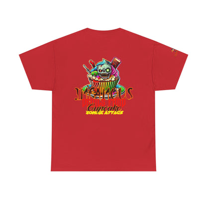 Imfamous Devils Food Cupcake Zombie attack Graphic Tee - Fun Casual Wear, Unisex T-Shirt for Food Lovers, Halloween fun gift