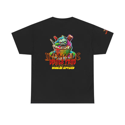 Imfamous Devils Food Cupcake Zombie attack Graphic Tee - Fun Casual Wear, Unisex T-Shirt for Food Lovers, Halloween fun gift