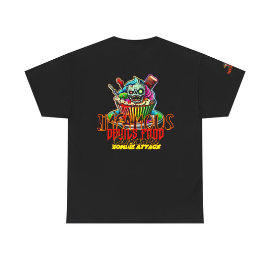 Imfamous Devils Food Cupcake Zombie attack Graphic Tee - Fun Casual Wear, Unisex T-Shirt for Food Lovers, Halloween fun gift