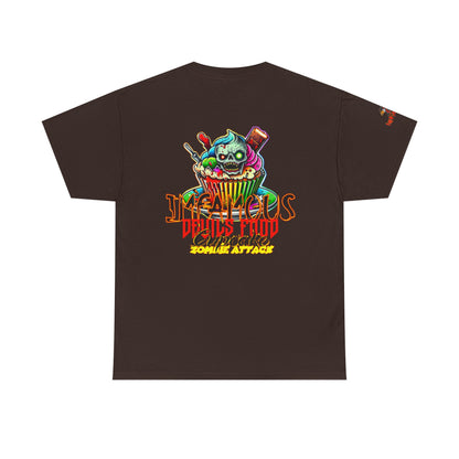 Imfamous Devils Food Cupcake Zombie attack Graphic Tee - Fun Casual Wear, Unisex T-Shirt for Food Lovers, Halloween fun gift