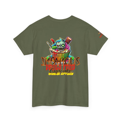 Imfamous Devils Food Cupcake Zombie attack Graphic Tee - Fun Casual Wear, Unisex T-Shirt for Food Lovers, Halloween fun gift