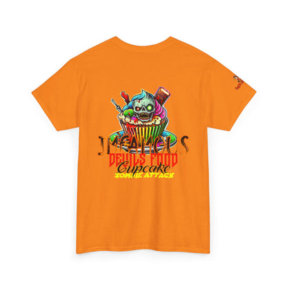 Imfamous Devils Food Cupcake Zombie attack Graphic Tee - Fun Casual Wear, Unisex T-Shirt for Food Lovers, Halloween fun gift